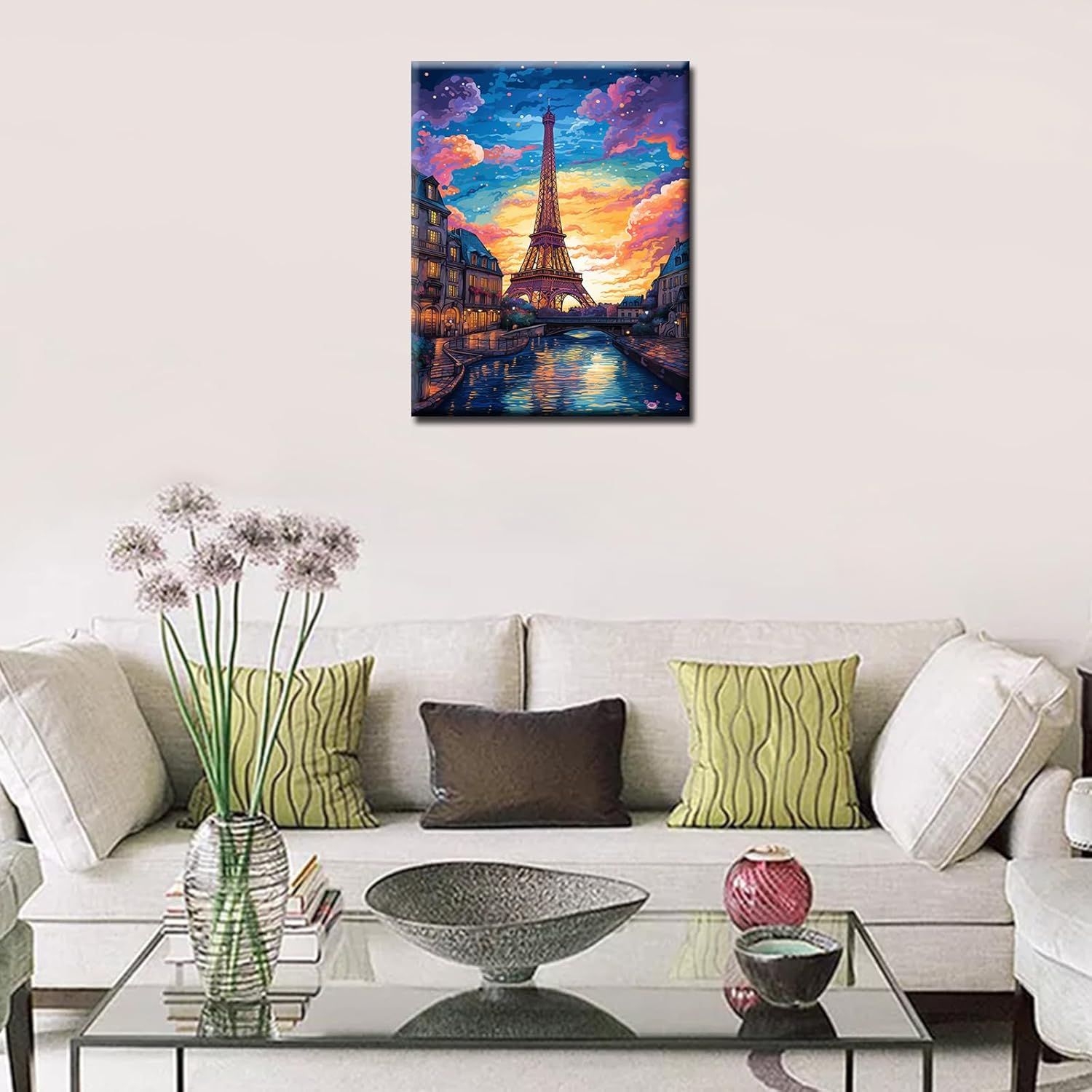 Kit de pintura al óleo de la Torre Eiffel de Francia por números para niños y adultos principiantes paisaje urbano de París, pinturas digitales