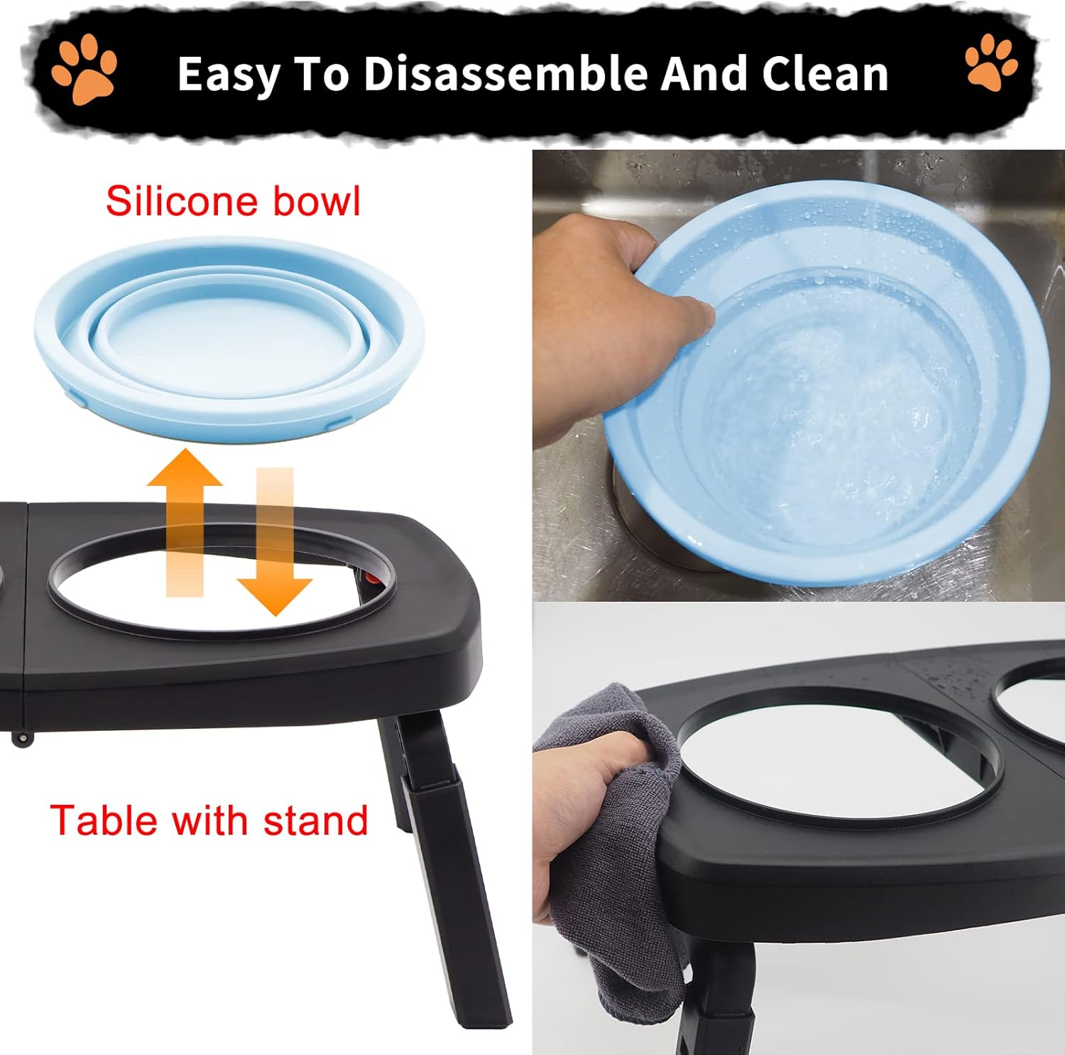 SIMMOUDE Cuencos elevados para perros grandes y medianos para mascotas, plegables, 2 cuencos elevados para alimentos y agua con soporte, 3 alturas