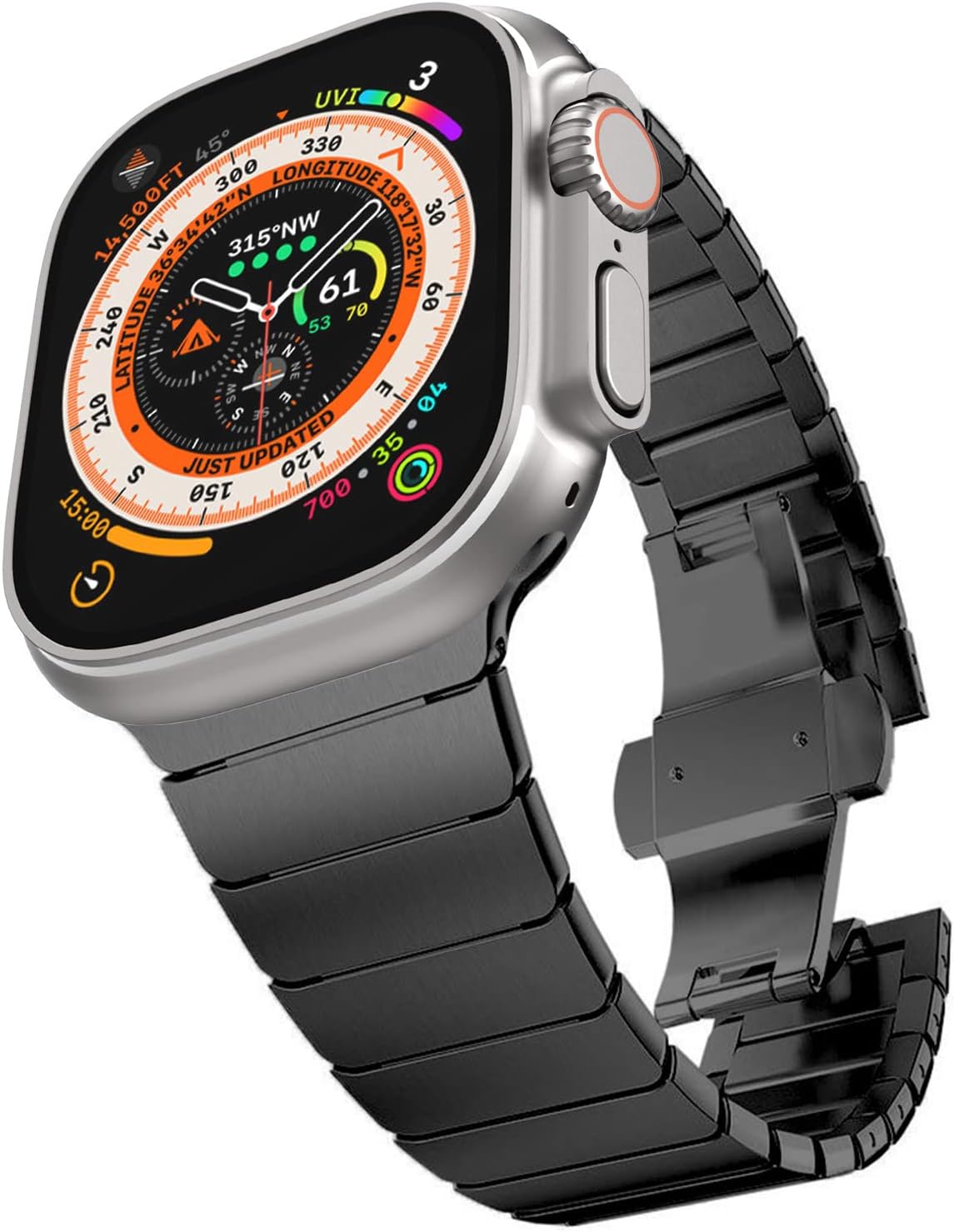 CHANCHY Correa de acero inoxidable para Apple Watch UltraUltra 2 Link de 1.929 in 1.732 in 1.772 in 1.654 in, correa de metal con cierre plegable