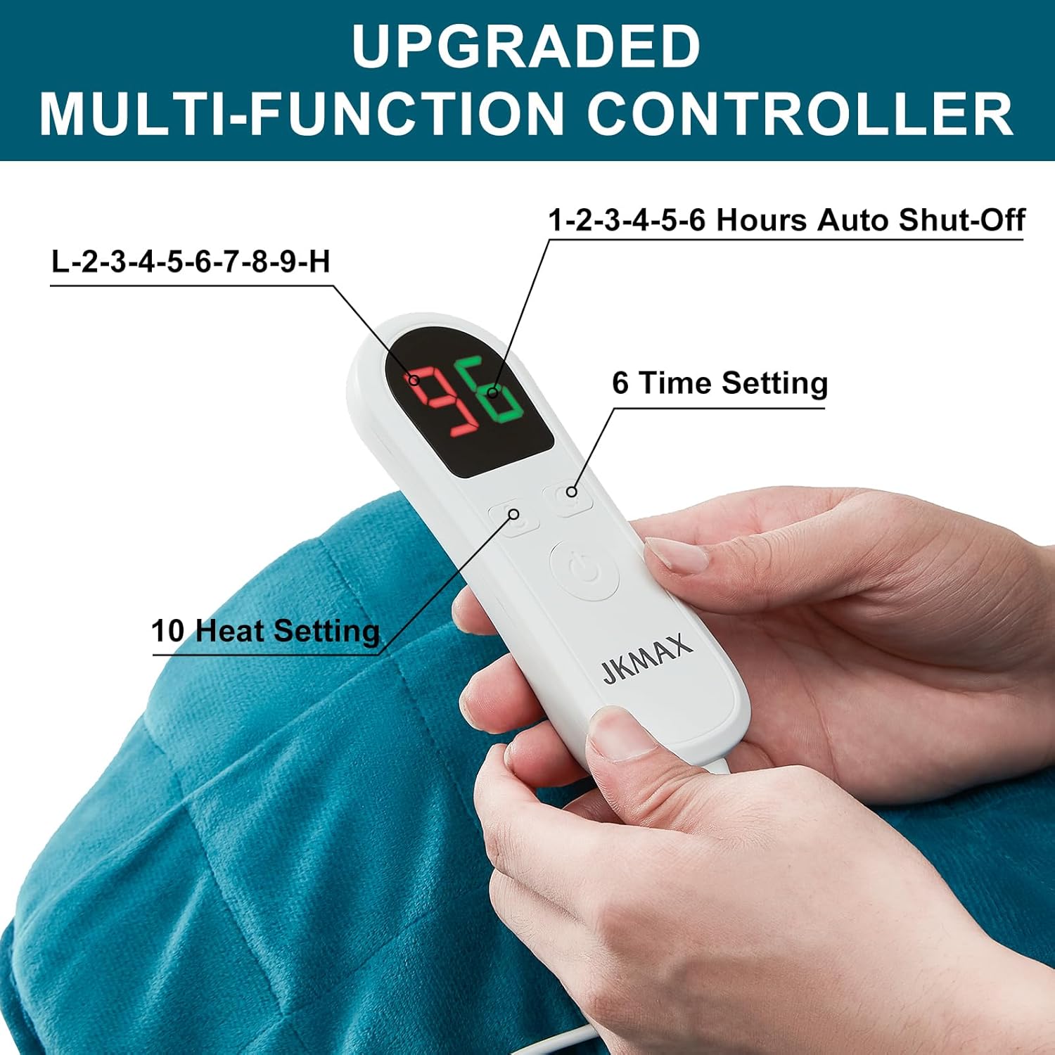 Almohadilla térmica pesada XL  Almohadillas térmicas eléctricas de 2.4 libras para aliviar el dolor de espalda con 10 ajustes de calefacción, 6