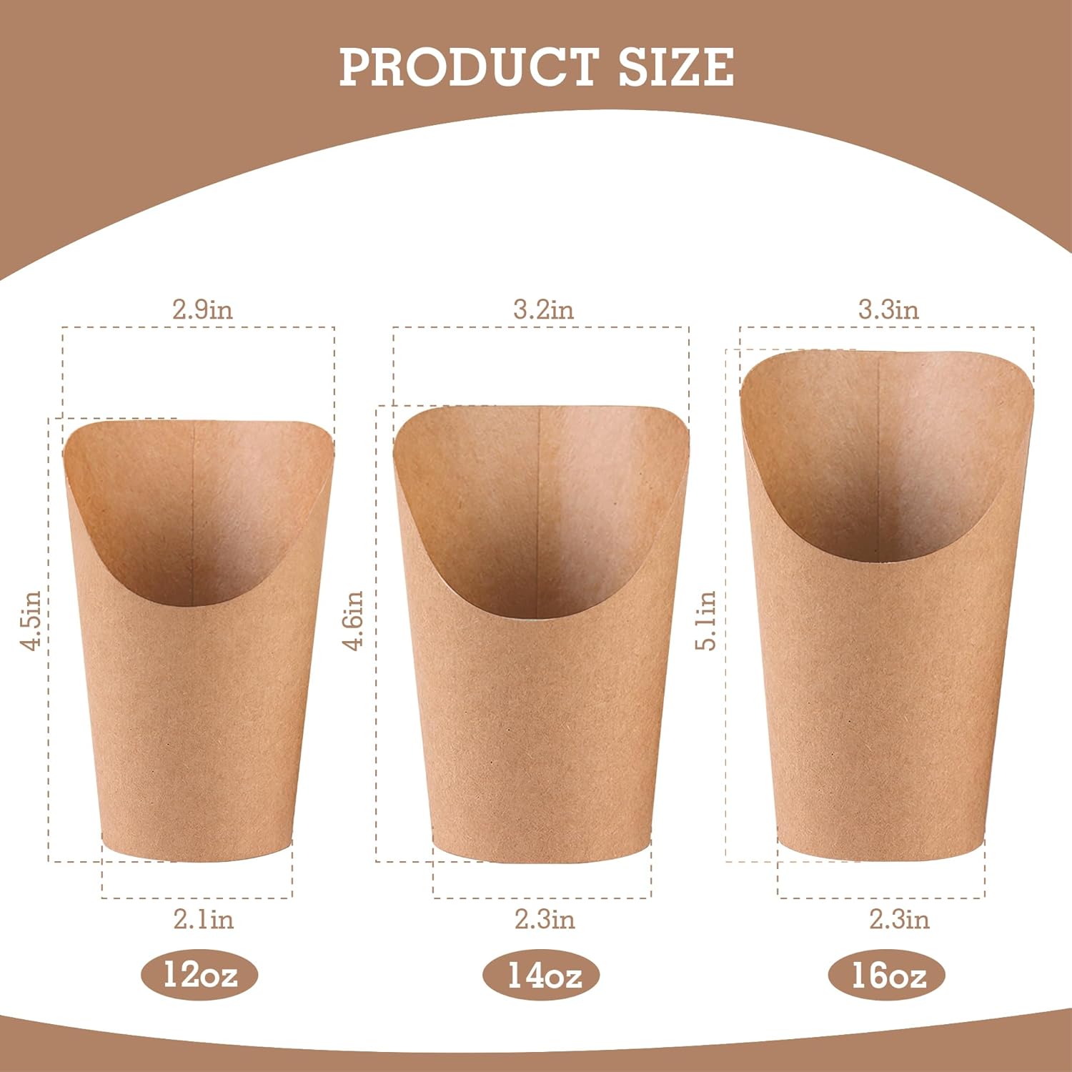 MOLFUJ Soporte para papas fritas de 14 onzas, 50 tazas de papel kraft de papel de estraza desechables, mini cajas de servir de fiesta marrón para
