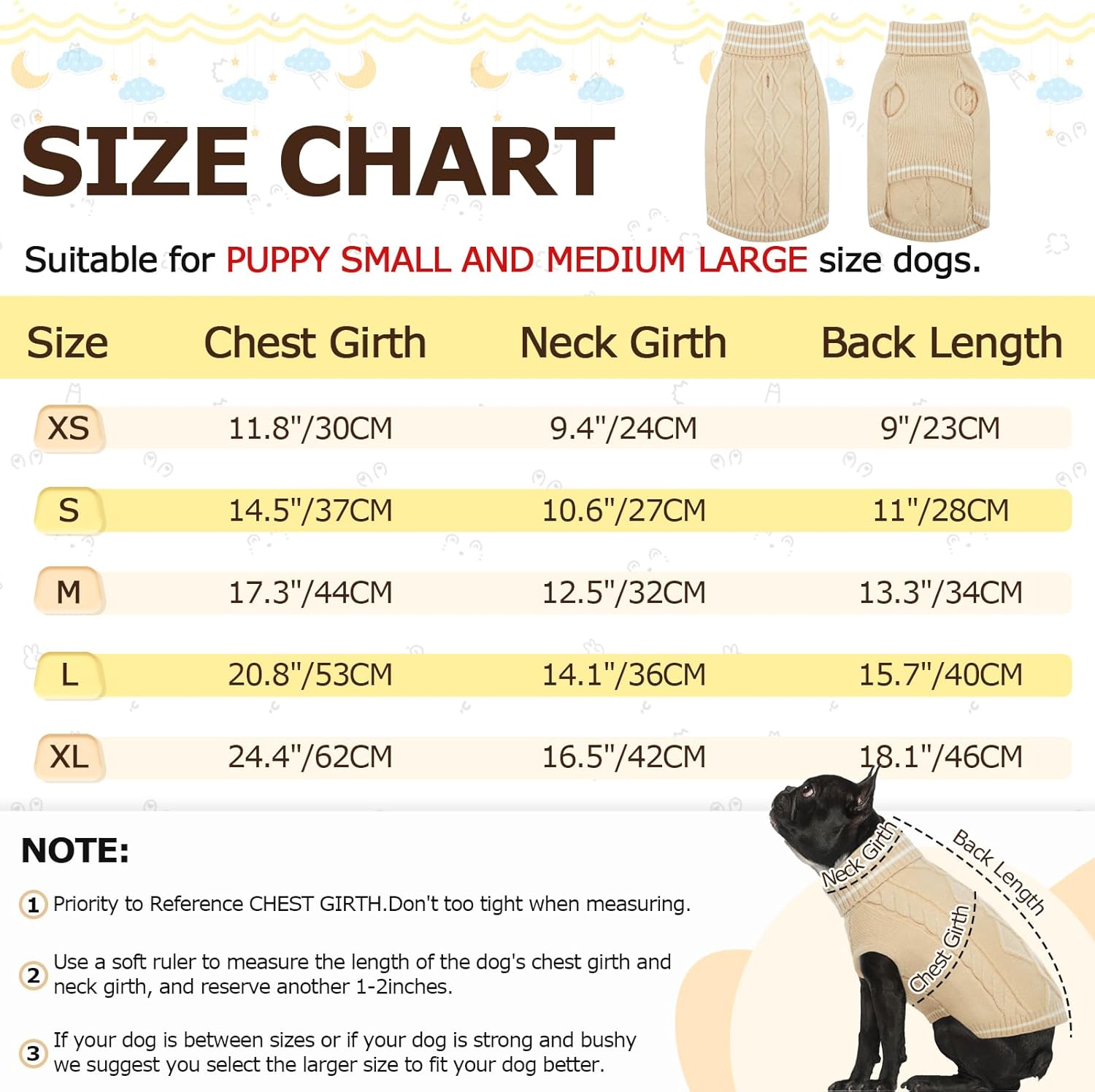 ROZKITCH Suéter pequeño para perro, suéter de punto para clima frío para otoño e invierno, suéter de cuello alto para perro, ropa clásica gruesa y