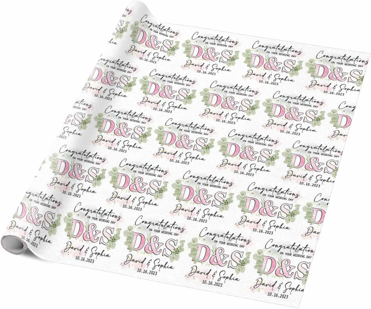 Hoja de papel de regalo de boda personalizada con nombre para novia, novio, día de San Valentín, boda, fiesta, felicitaciones por el día de tu boda,