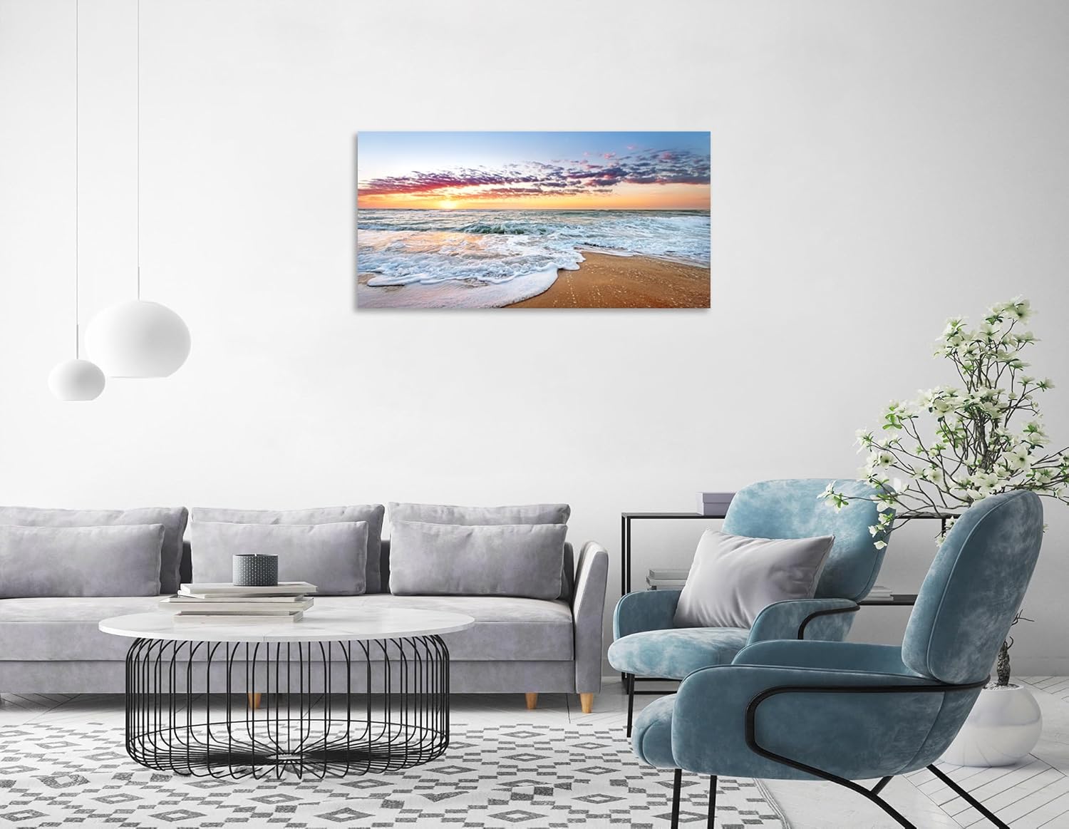 TutuBeer 1 panel, decoración de playa para el hogar, decoración de playa, amanecer de playa blanca con cielo azul profundo, imágenes de playa de la