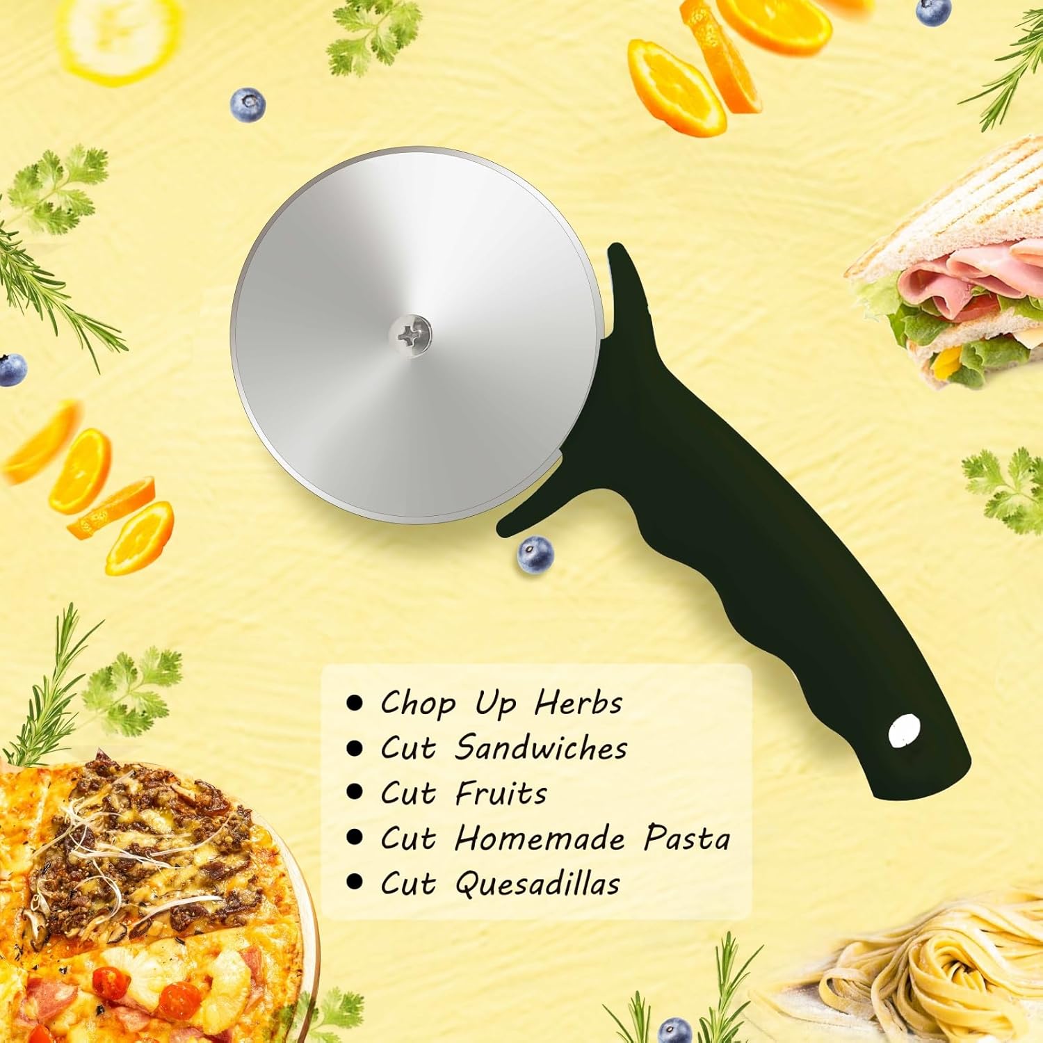 Rueda cortadora de pizza de 3 pulgadas, cortador de pizza de acero inoxidable con tapa, cortador de pizza súper afilado, apto para lavavajillas,