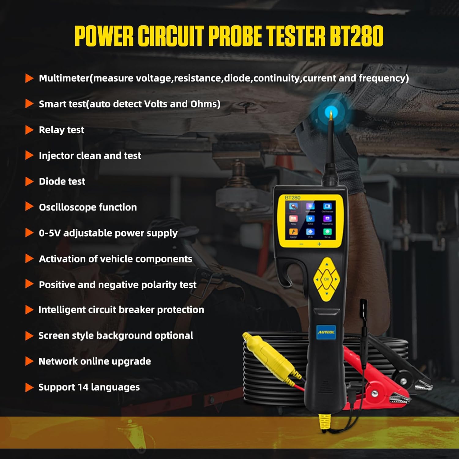 AUTOOL Probador de circuito automotriz, kit de sonda de circuito de potencia de 9 V-30 V con multímetroreléprobador de inyector de