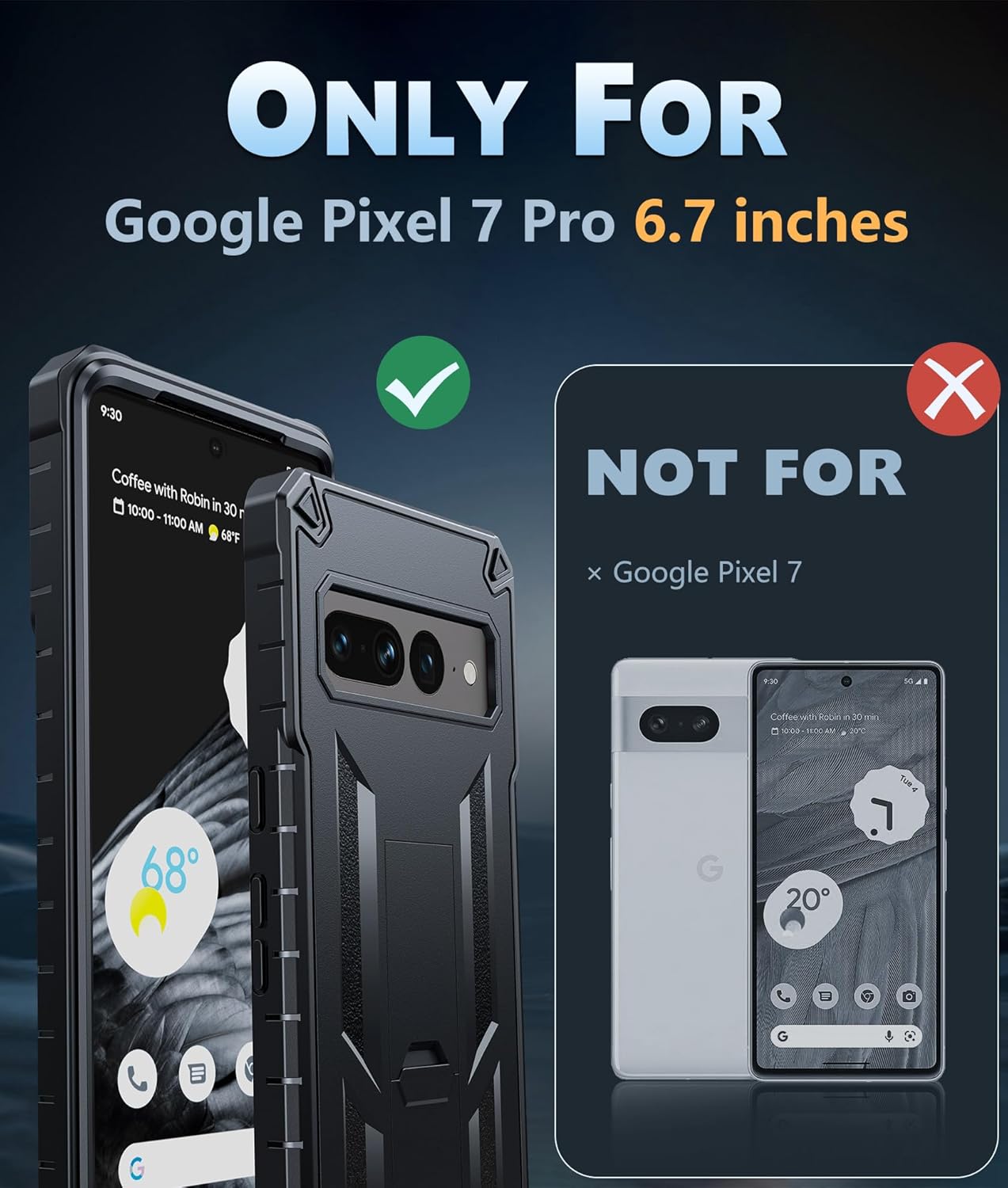 FNTCASE Funda para teléfono Google Pixel 7-Pro protección a prueba de golpes con protector de pantalla integrado y función atril, resistente de