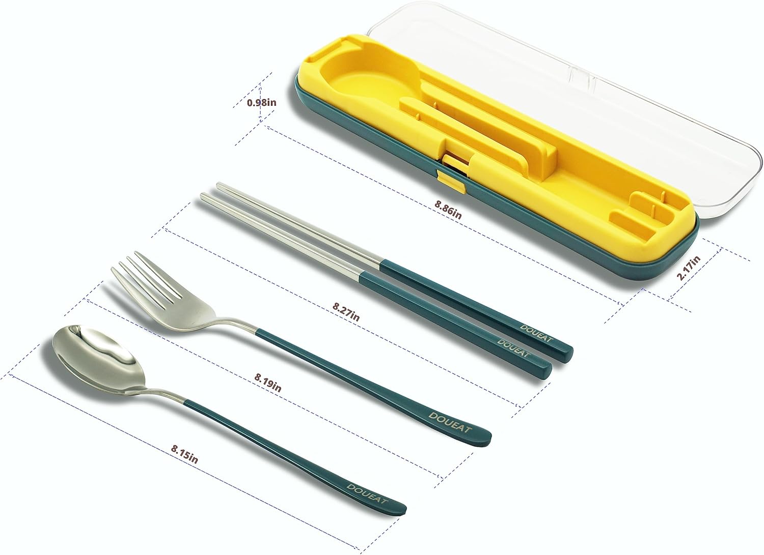 Juego de utensilios portátiles con tenedor, cuchara, palillos cubiertos reutilizables de acero inoxidable para viajes, camping, escuela, oficina,