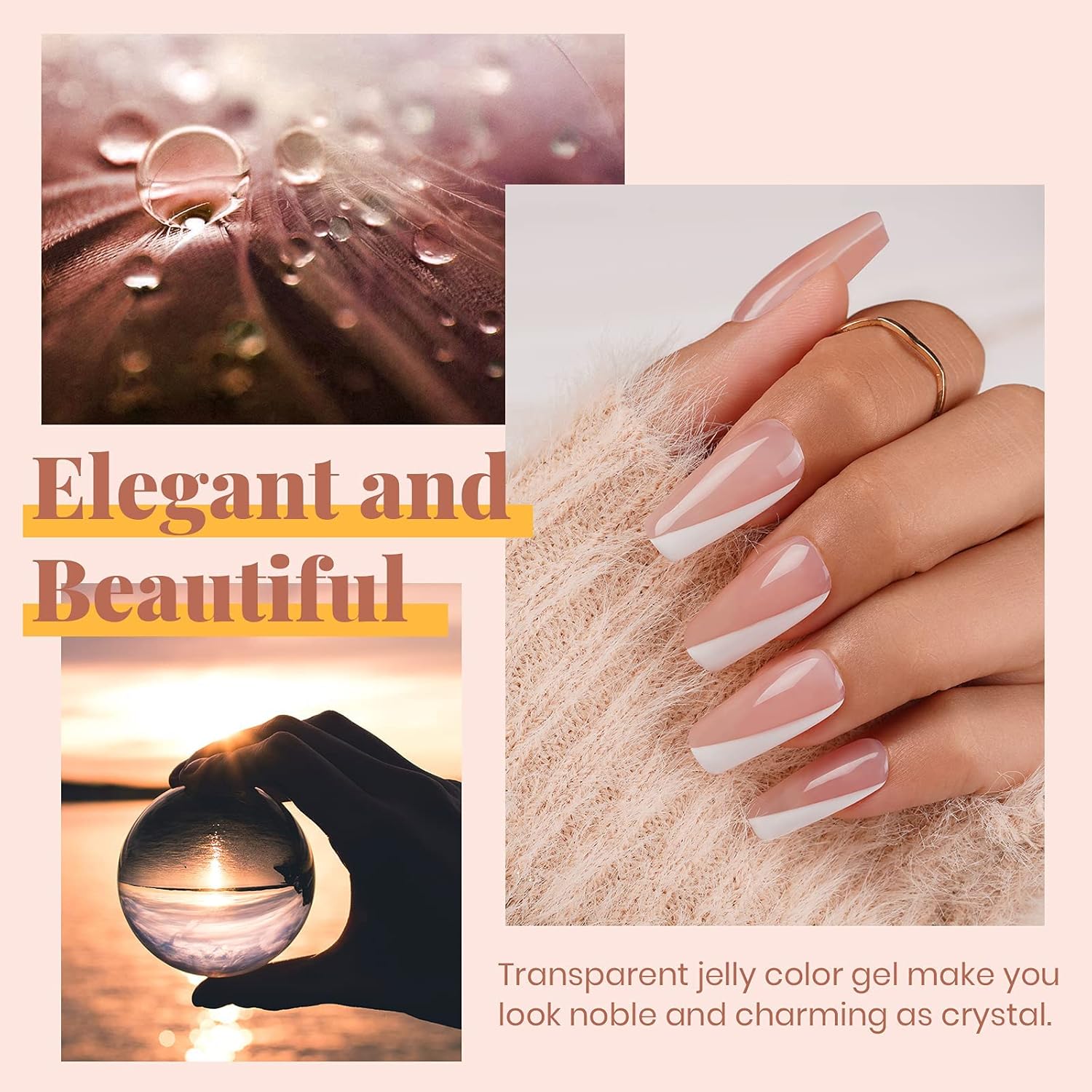 beetles Gel Polish Juego de esmaltes de uñas de gel de gelatina de 6 colores, kit de gel de uñas de neón con esmalte de uñas de gel, 6 colores,