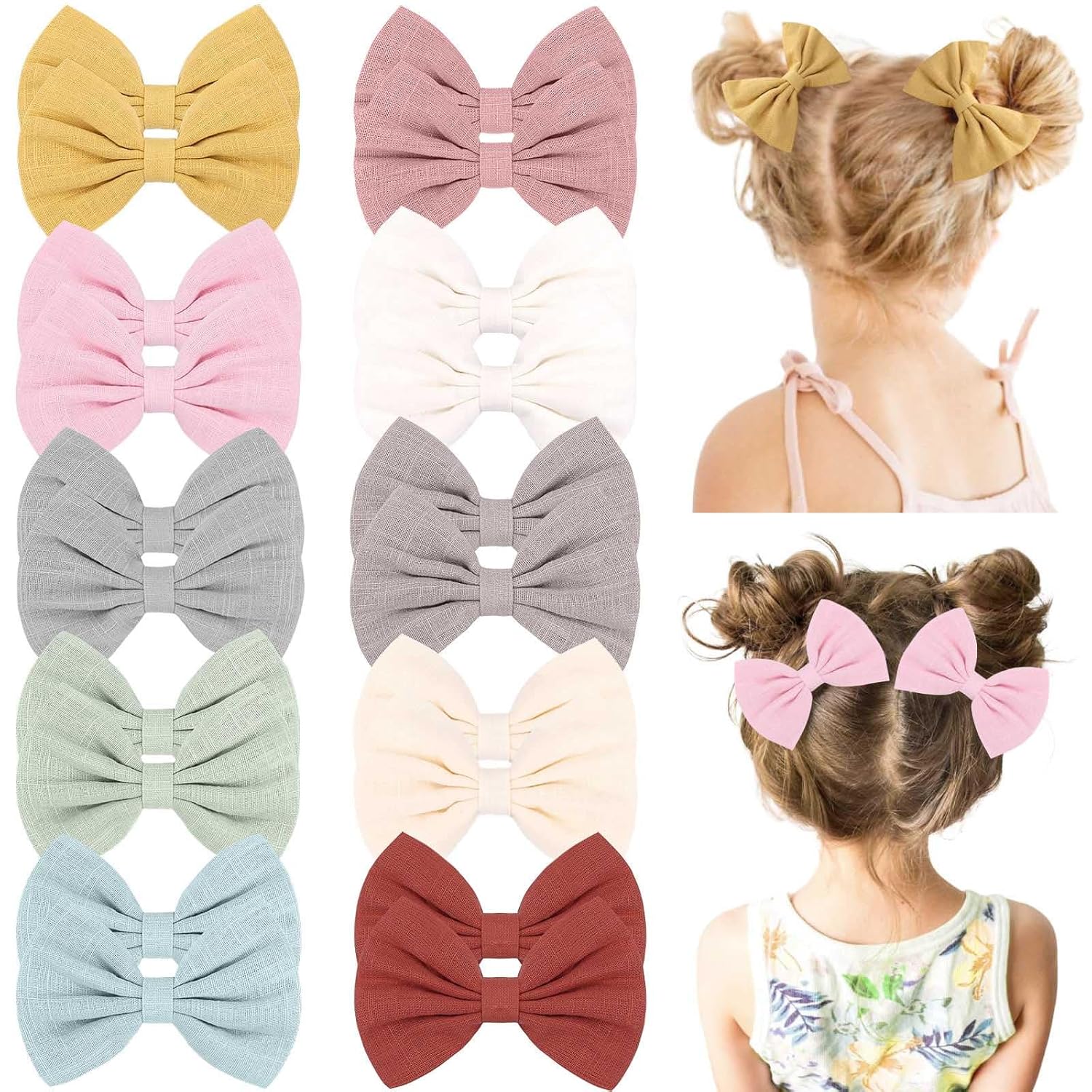 Oaoleer – 20 lazos para el pelo de 3.5 pulgadas para bebés, lazos de lino neutro, lazos dobles para cola de caballo, accesorios para bebés, niños