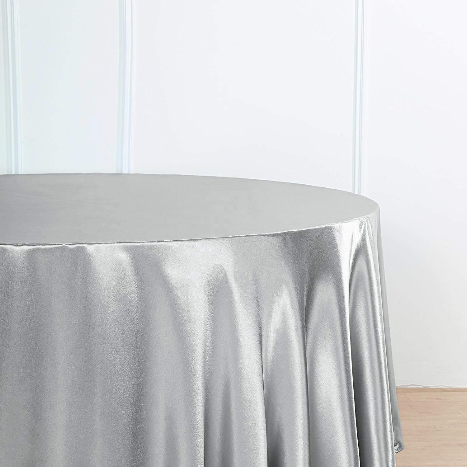 BalsaCircle Mantel redondo de satén plateado de 120 pulgadas para mesa de boda, fiesta, recepción, eventos, cocina, comedor