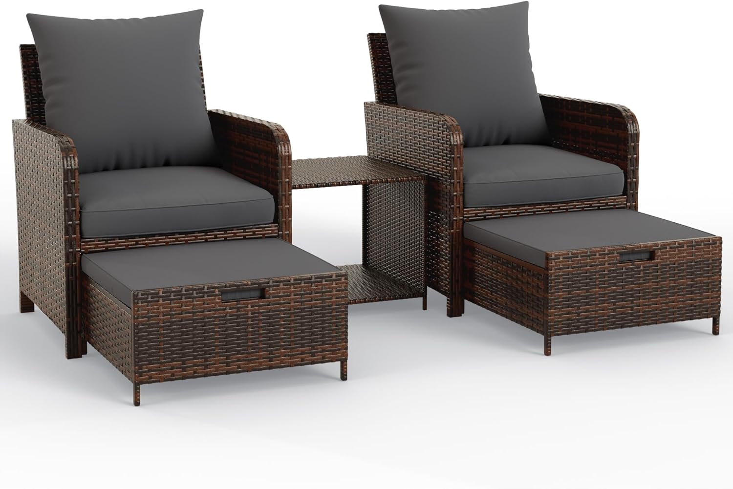 UDPATIO Juego de muebles de balcón con otomana, juego de 5 piezas de muebles de mimbre para patio con reposapiés para porche delantero, espacio