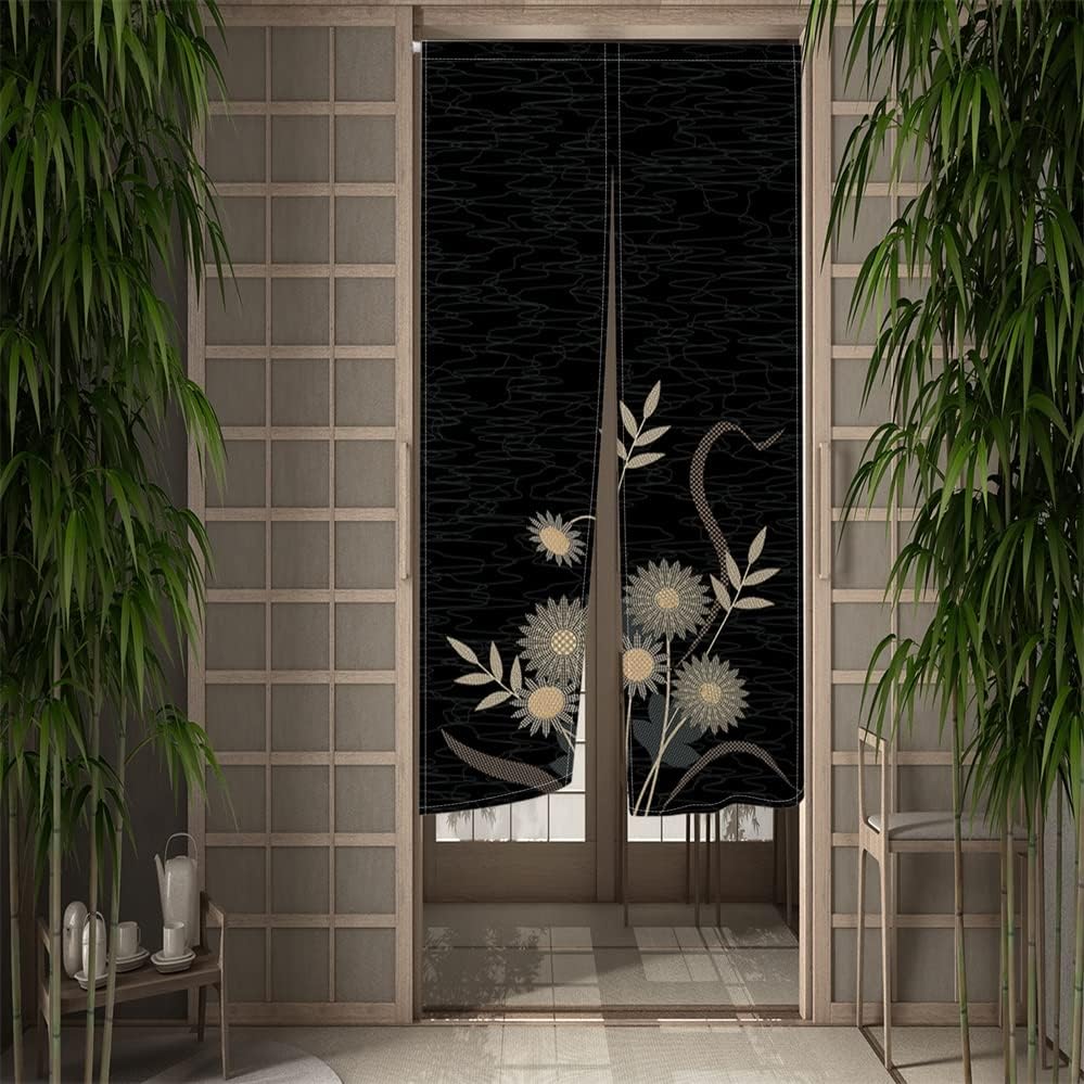 Leowefowa Noren – Cortina de puerta de estilo japonés, para tratamiento de ventana, poliéster impreso con ondas de agua para privacidad, panel