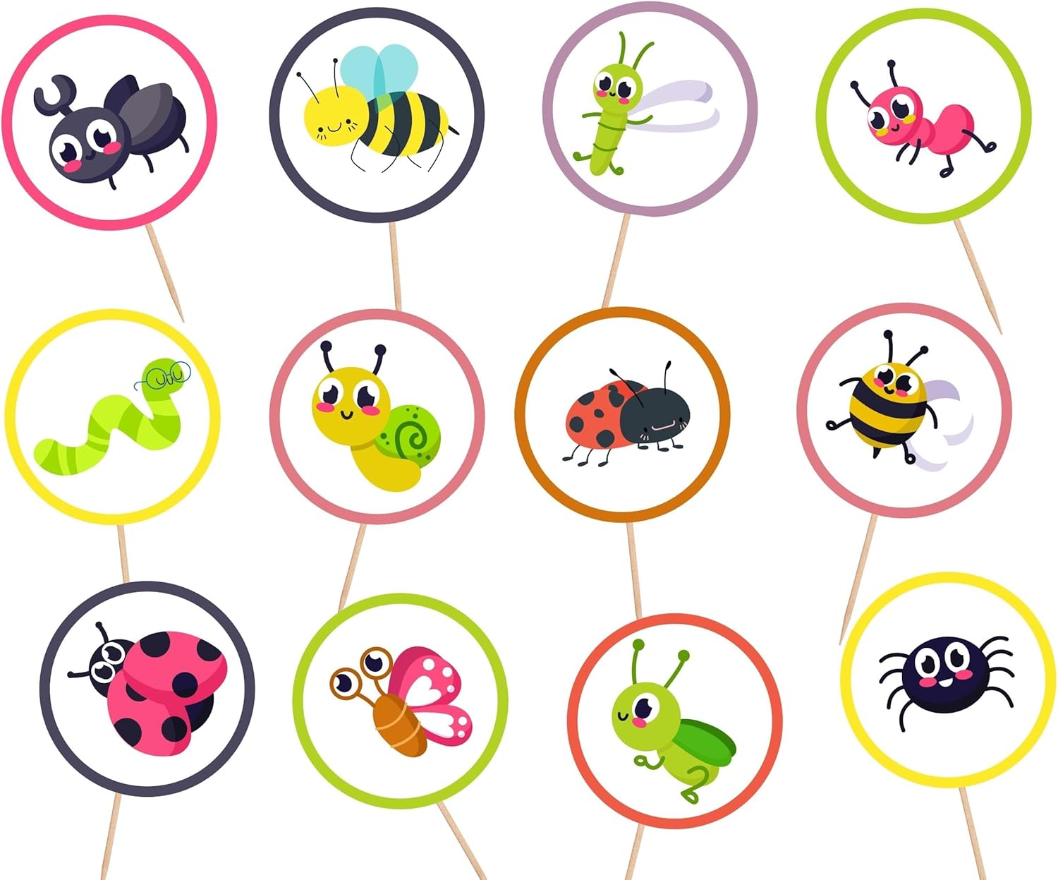 Paquete de 24 adornos para cupcakes de insectos, reptiles, insectos, decoración de pasteles, centro de mesa, 2.5 x 2.5 pulgadas y 5 pulgadas de