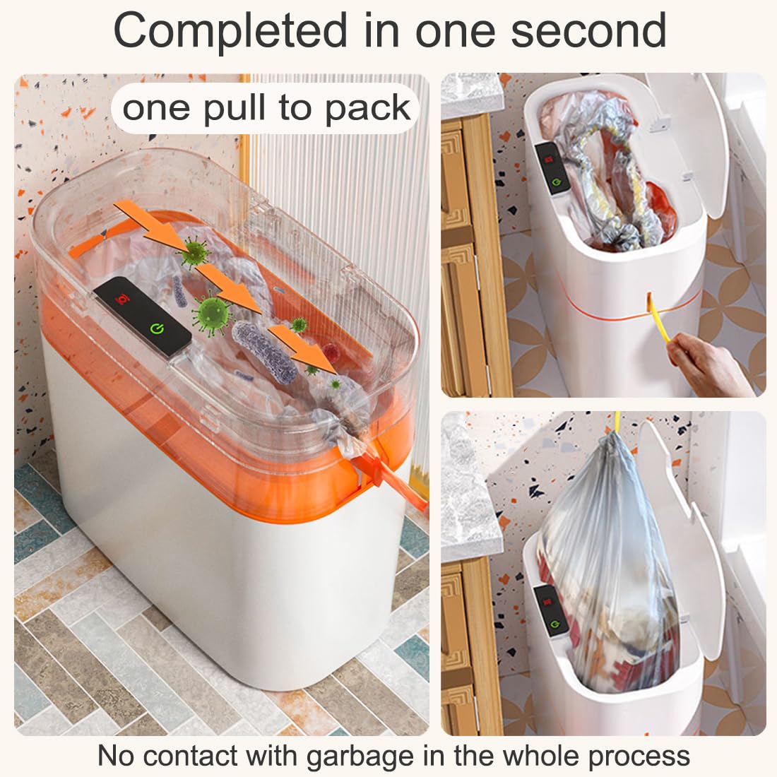 Bote de basura de baño sin contacto con tapa, 3.2 galones, cubo de basura automático delgado de plástico para cocina, dormitorio, sala de estar,