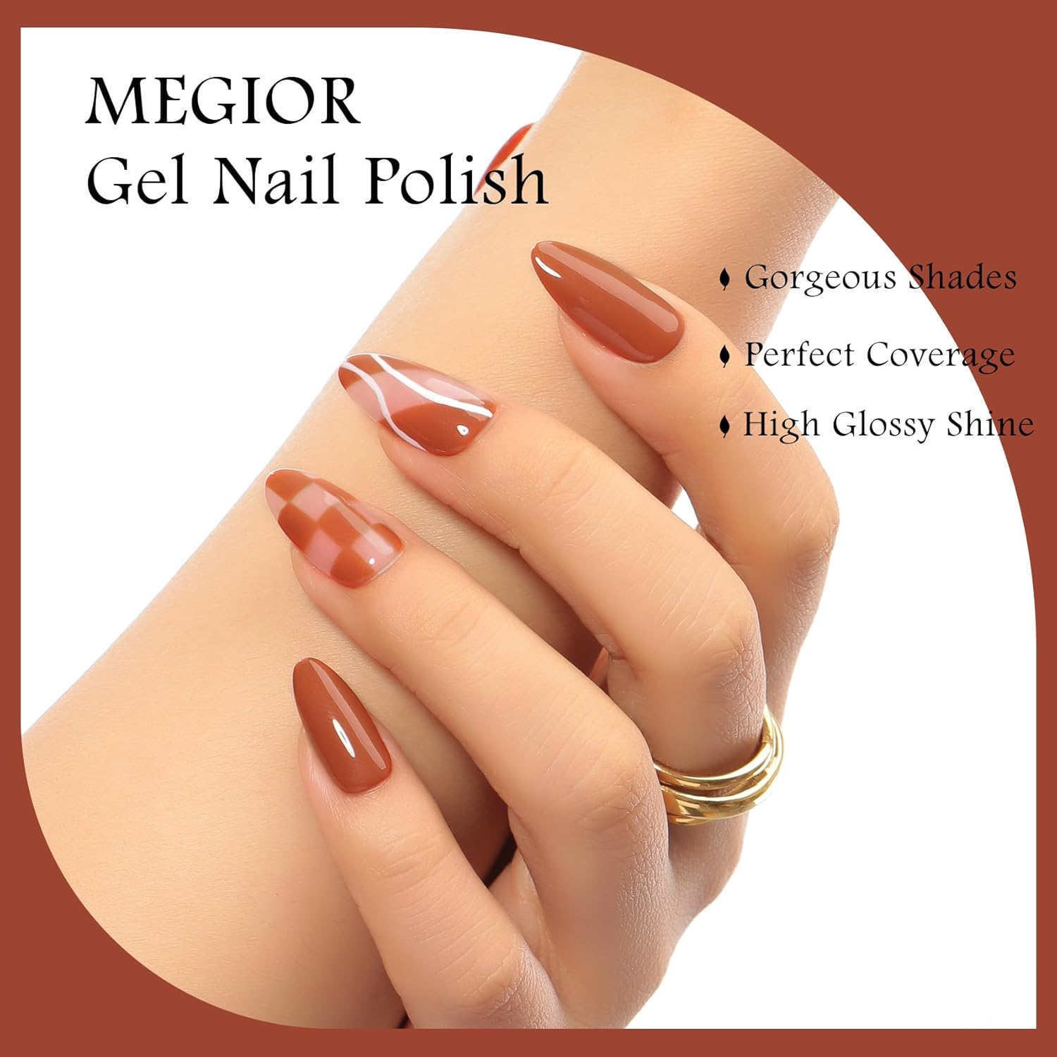 MEGIOR Esmalte de uñas de gel marrón de 0.5 onzas líquidas, esmalte de uñas de gel marrón Saddlebrown, lámpara de uñas LED UV, esmalte de uñas de