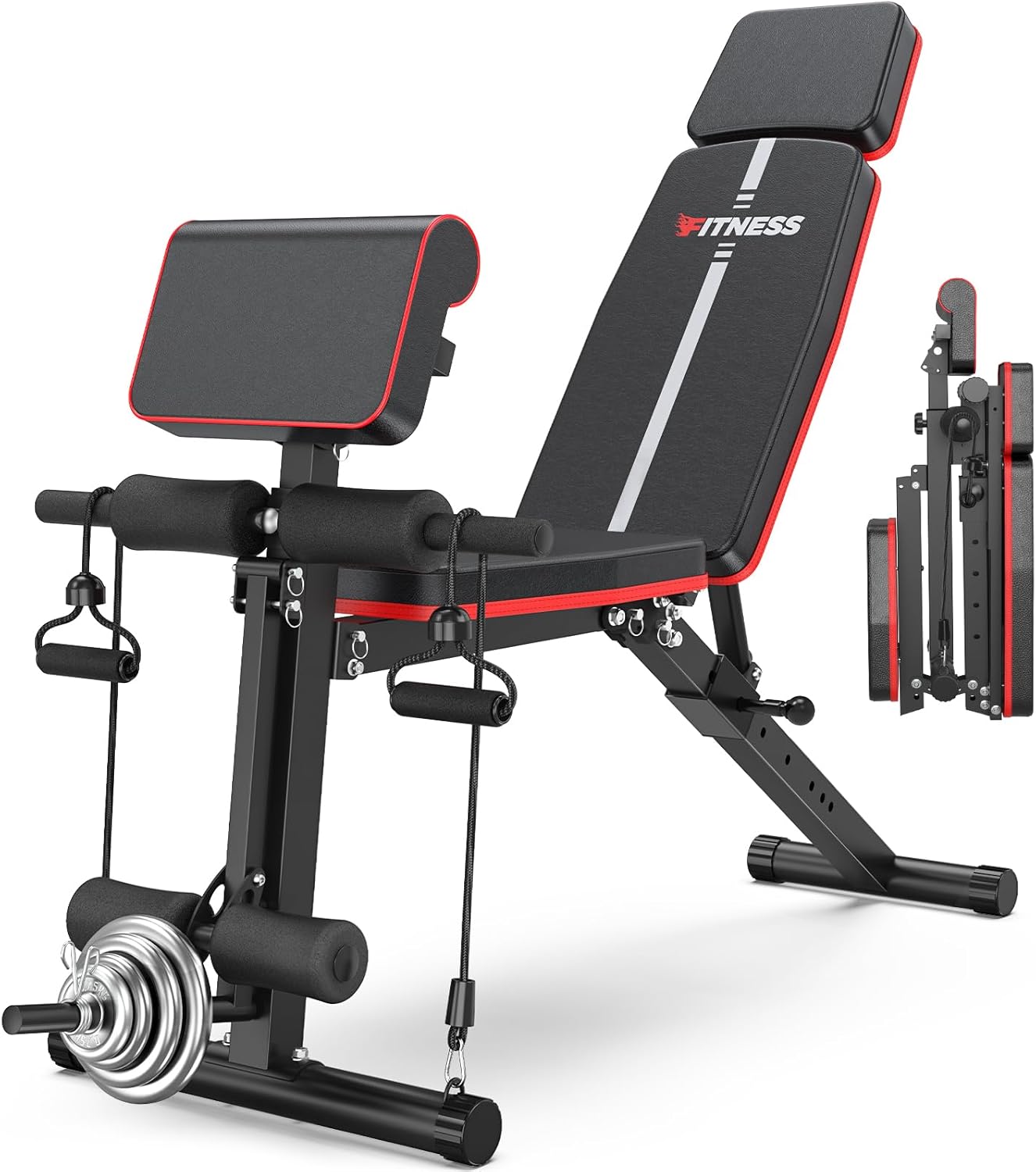 XDDIAS Banco de pesas, banco de entrenamiento de fuerza ajustable para entrenamiento de cuerpo completo, bancos inclinados plegables para gimnasio