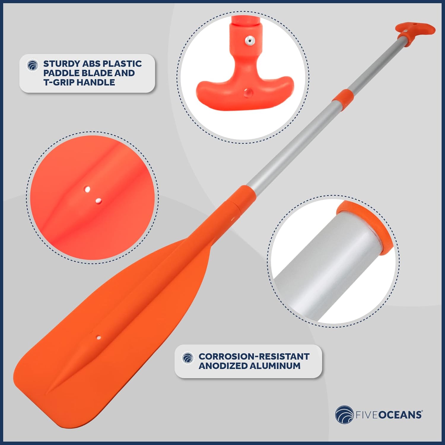 Five Oceans Paleta telescópica de emergencia, paletas de barco, paleta naranja flotante, se extiende de 21 a 42 pulgadas, diseño compacto para un