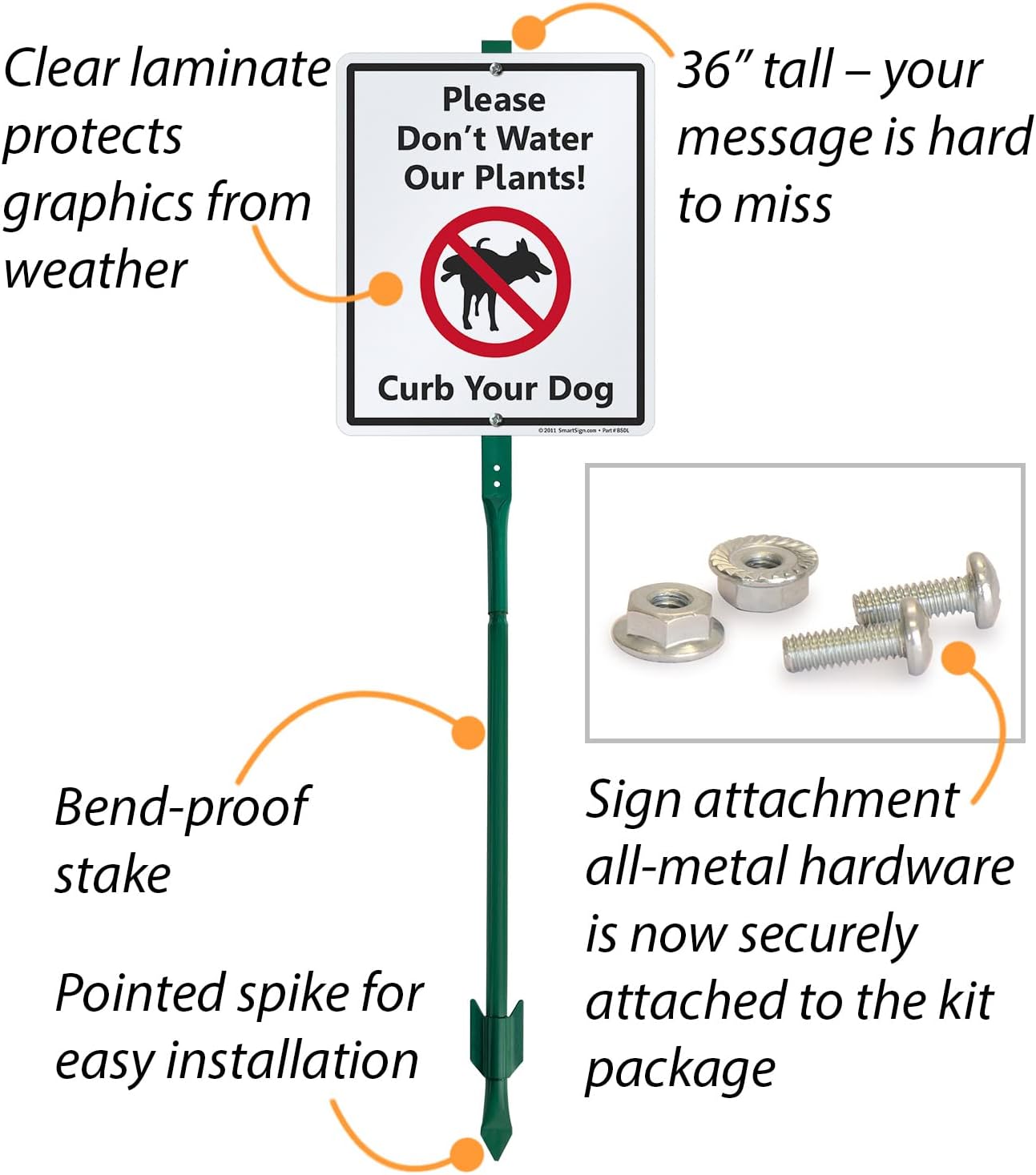 SmartSign Letrero LawnBoss con texto en inglés Please Don’t Water Our Plants! Curb Your Dog  Letrero de aluminio de 10 x 12 pulgadas con estaca de 3