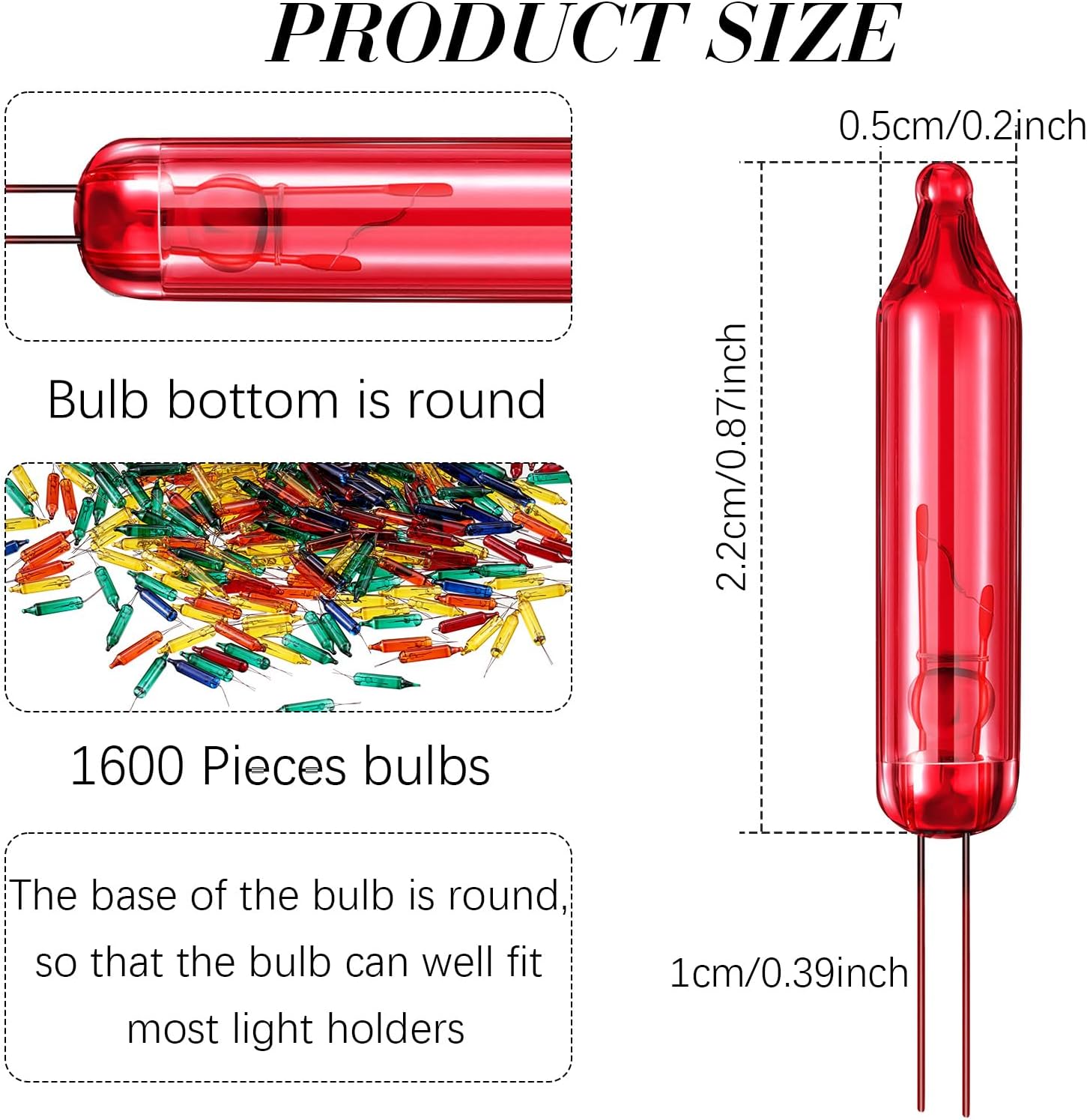 Roowest 1600 mini bombillas de repuesto de 2.5 voltios para árbol de Navidad, iluminación de temporada para decoración al aire libre, 0.17 amperios,