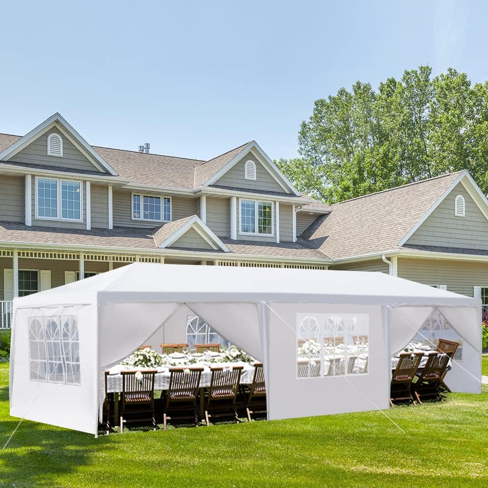 Tienda de campaña de 10 x 30 pies con toldo para cenador al aire libre, portátil, con 8 paredes laterales extraíbles para fiestas, bodas,