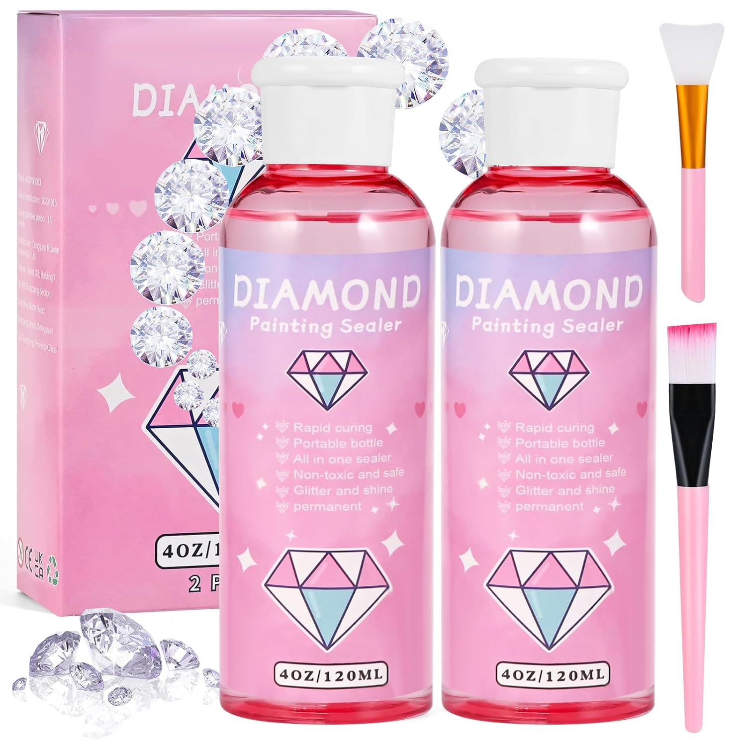 Faburo Paquete de 2 adhesivos para pintura de diamantes (4.1 fl oz*2), accesorios de pegamento para rompecabezas, pegamento transparente con
