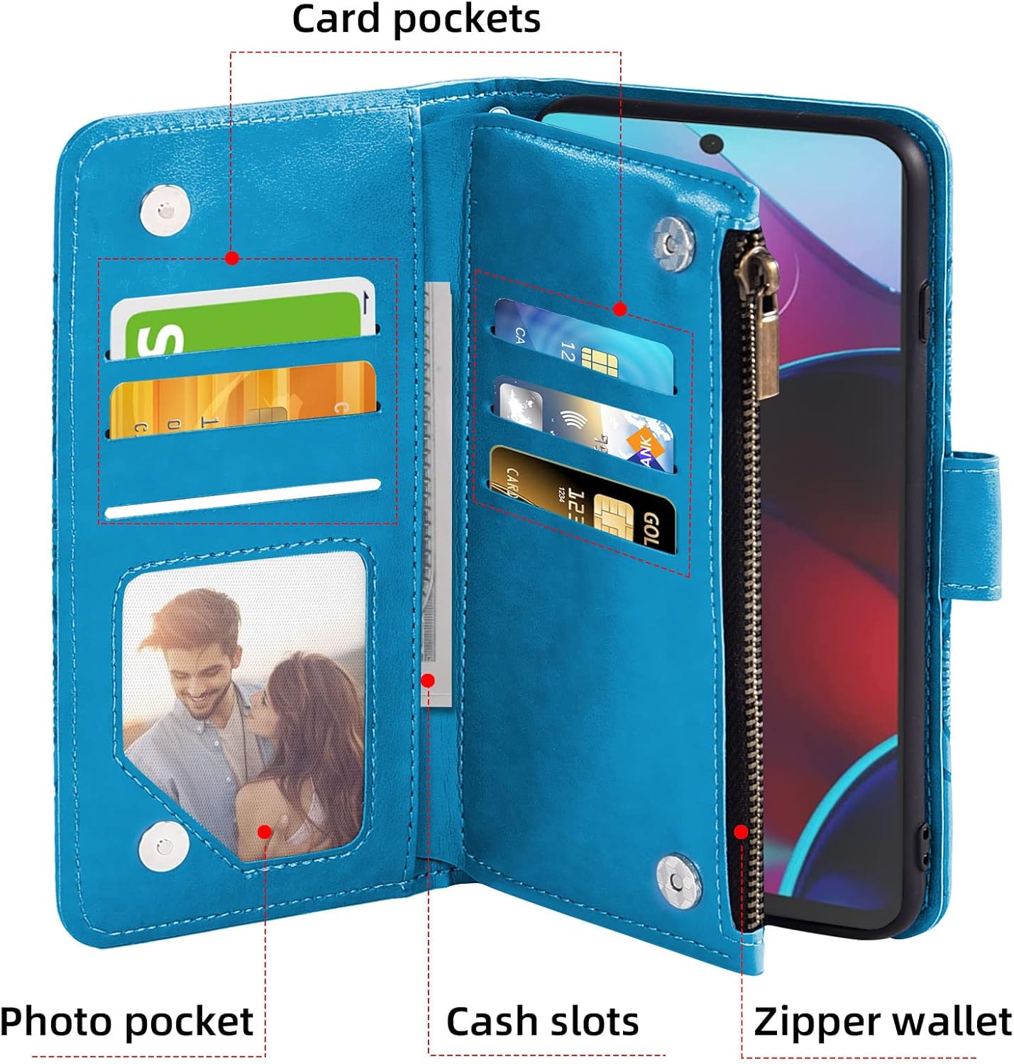 Asuwish Funda para teléfono Moto G Stylus 2022 4G con protector de pantalla de vidrio templado y soporte para tarjeta de crédito, accesorios para