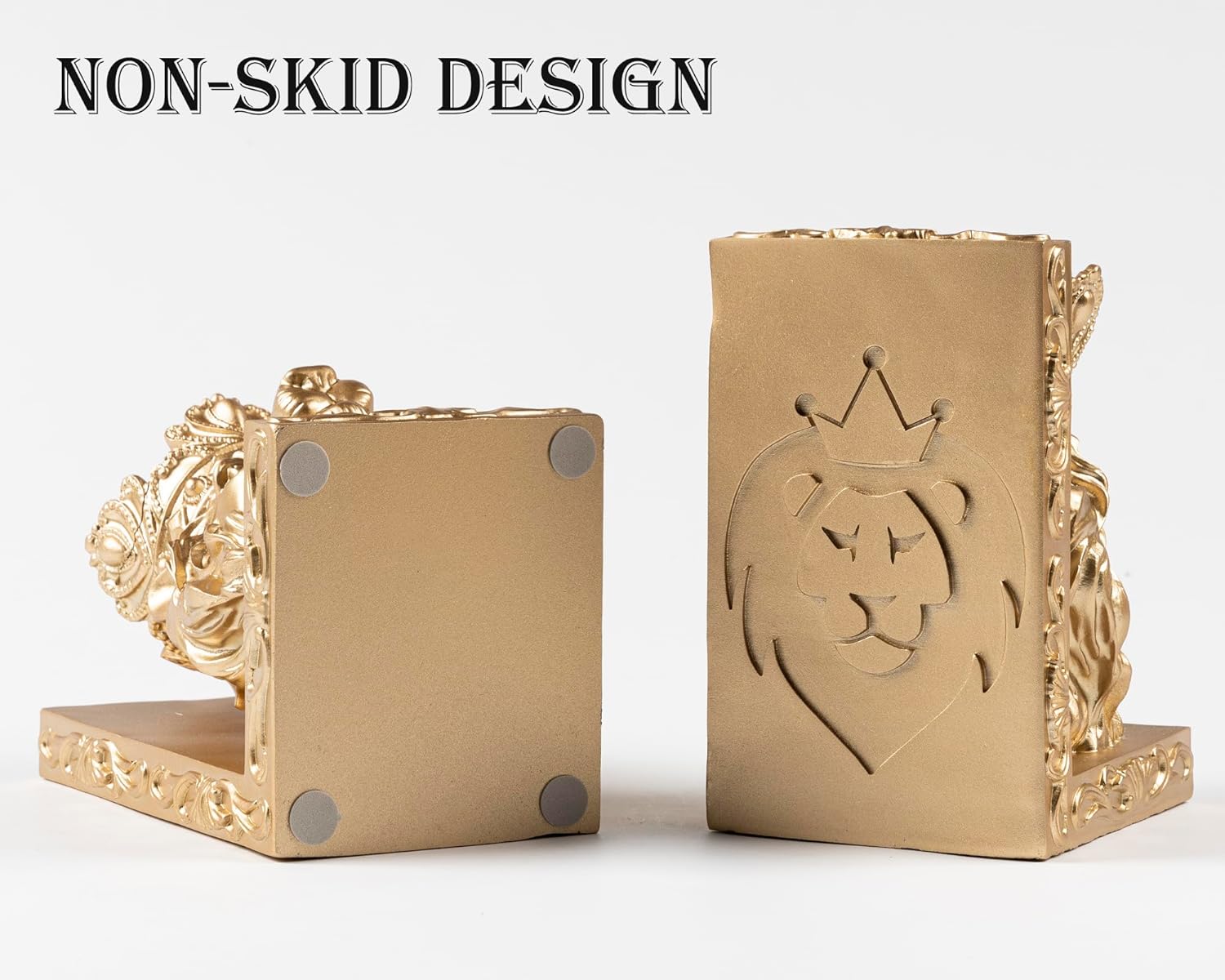 Sujetalibros decorativos de estatua de león (juego de 2) escultura de león corona para regalo de Leo, sujetalibros resistentes, extremos