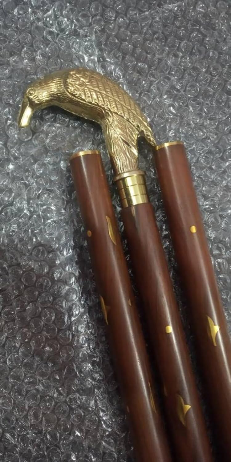 Bastón de madera de latón macizo, mango de cabeza de cuervo de 37 pulgadas, bastón de madera de diseñador para personas mayores y adultos