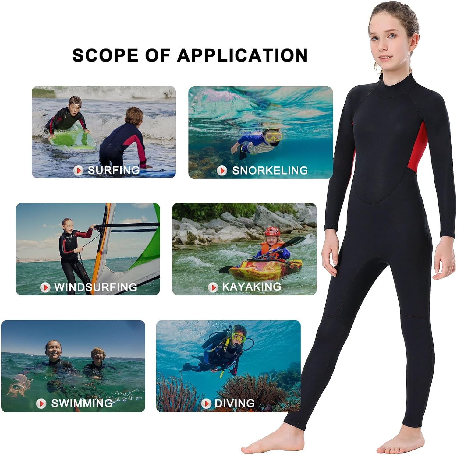 TBLUITE Traje de neopreno para niños y niñas en agua fría, 0.118 pulgadas y 0.079 pulgadas con cremallera trasera de neopreno cortolargo para