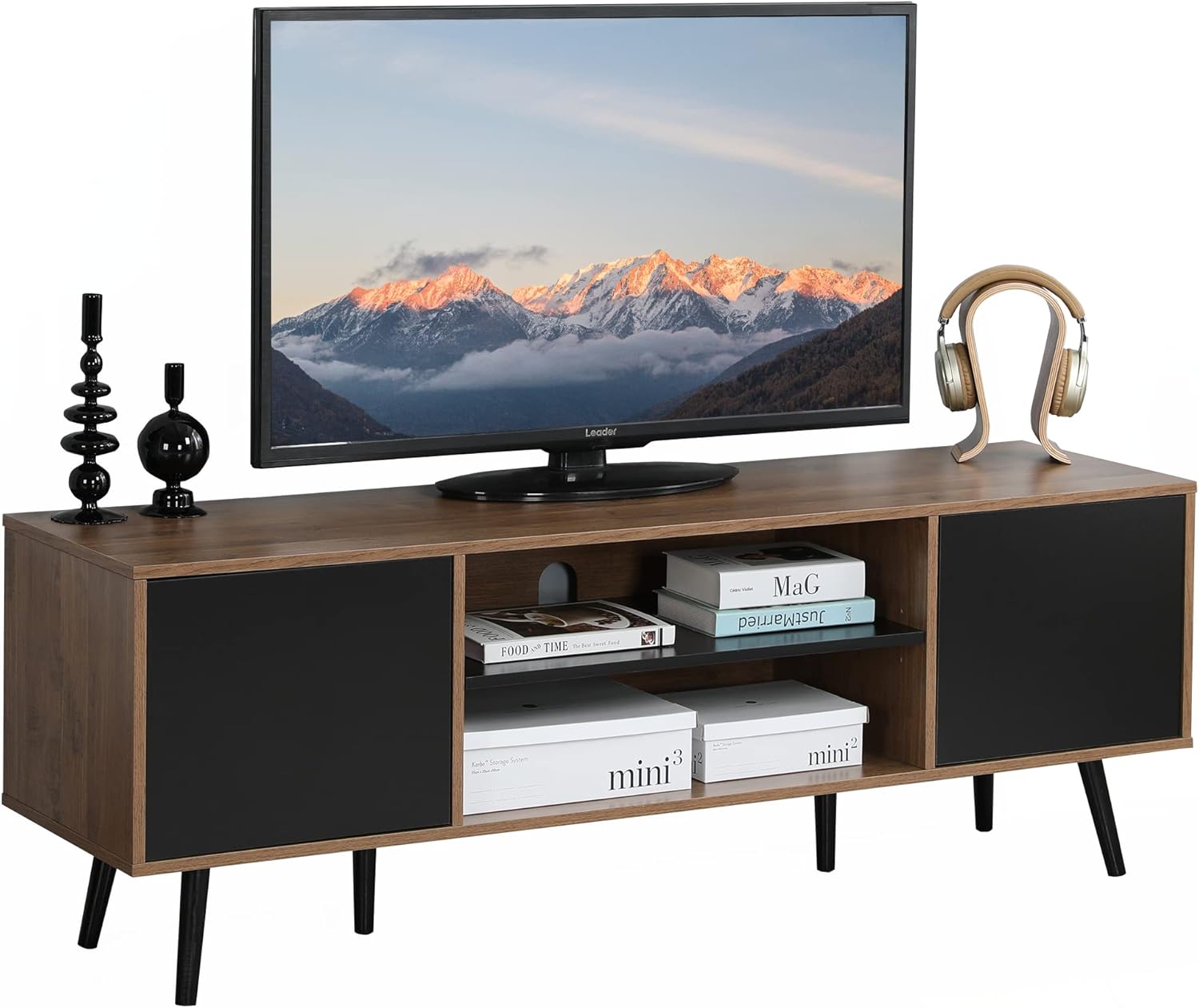 AVAWING Soporte de TV de granja de hasta 60 pulgadas, moderno mueble de TV con centro de entretenimiento de mediados de siglo con almacenamiento y