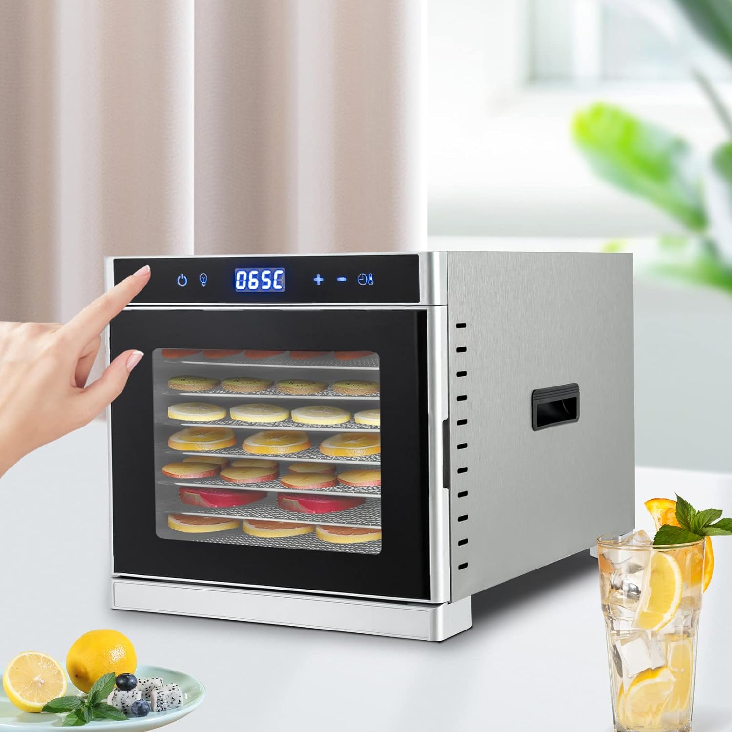 Deshidratador de alimentos de 700 W, máquina deshidratadora de acero inoxidable con temporizador digital ajustable de 24 horas y pantalla LED,