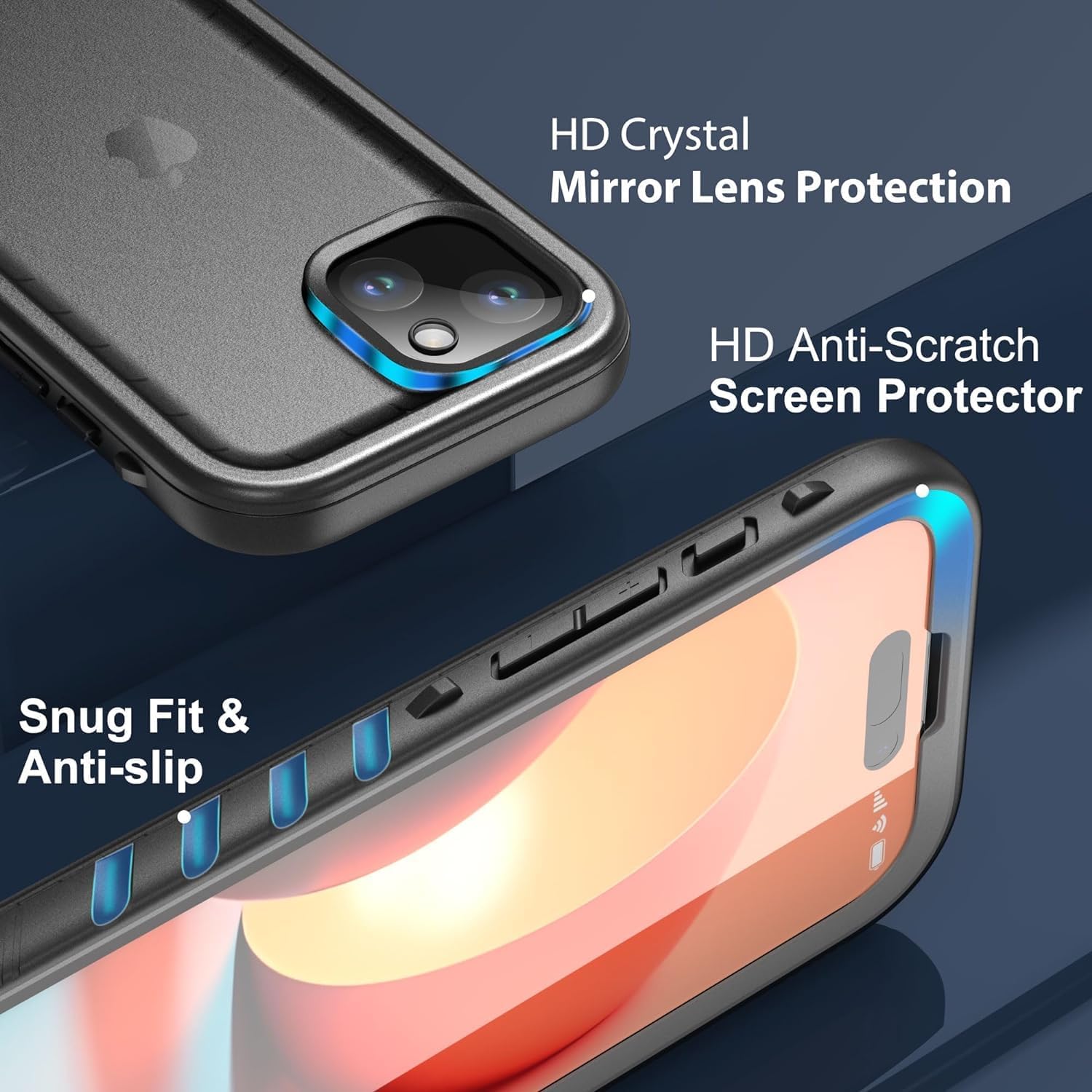 SPORTLINK Funda impermeable para iPhone 15, protector de pantalla integrado IP68 bajo el agua 6.6 pies a prueba de caídas militar a prueba de polvo