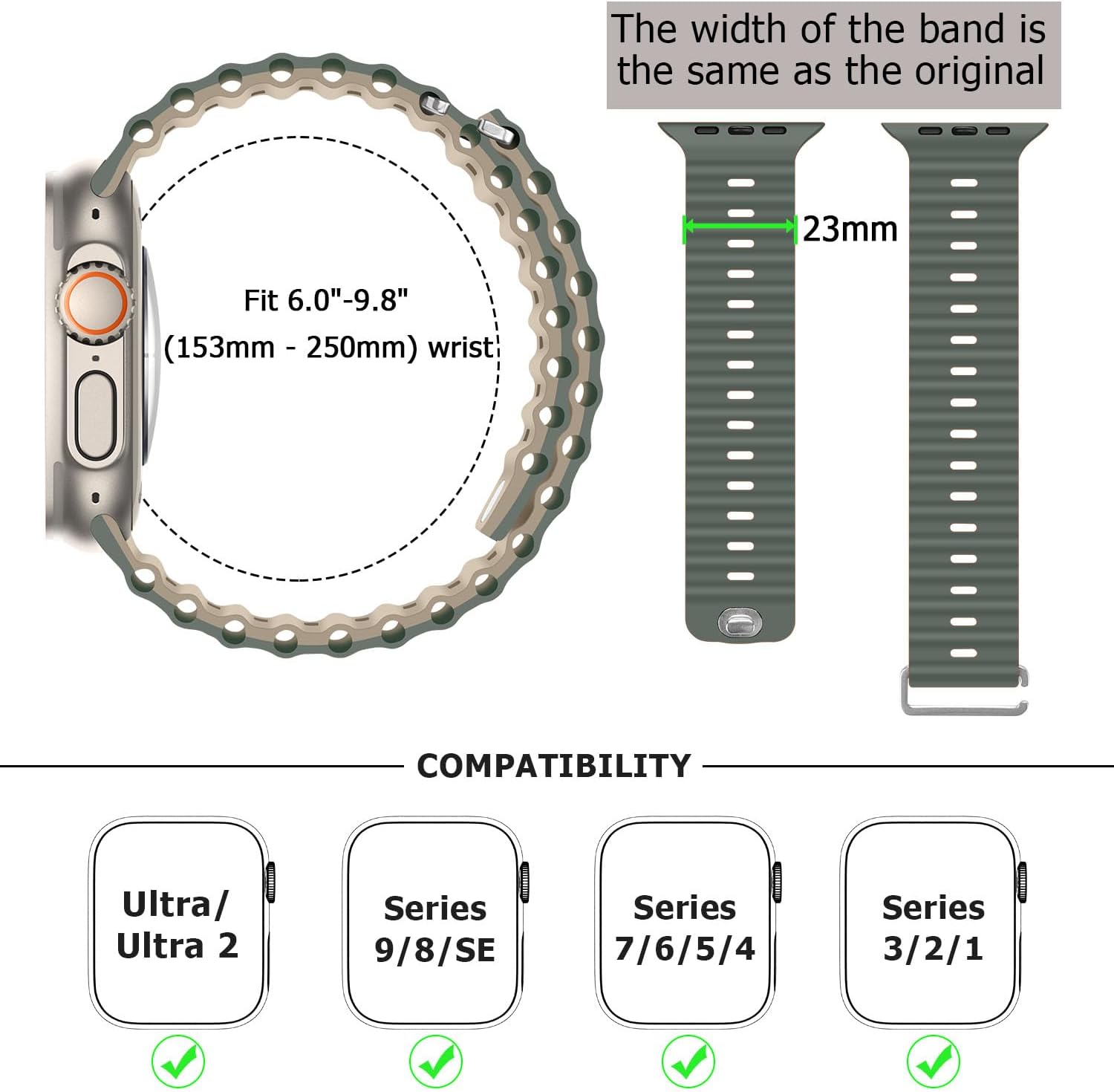 Anlinser Correas compatibles con Apple Watch Band de 1.92, 1.77, 1.73 y 1.65 pulgadas, correa deportiva ajustable diseñada para Apple Watch Ultra