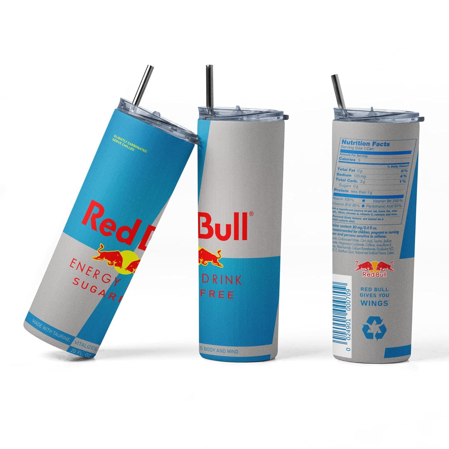 Bebida energética sin azúcar (Red Bull) Vaso recto calientefrío de 20 onzas con tapa y pajita