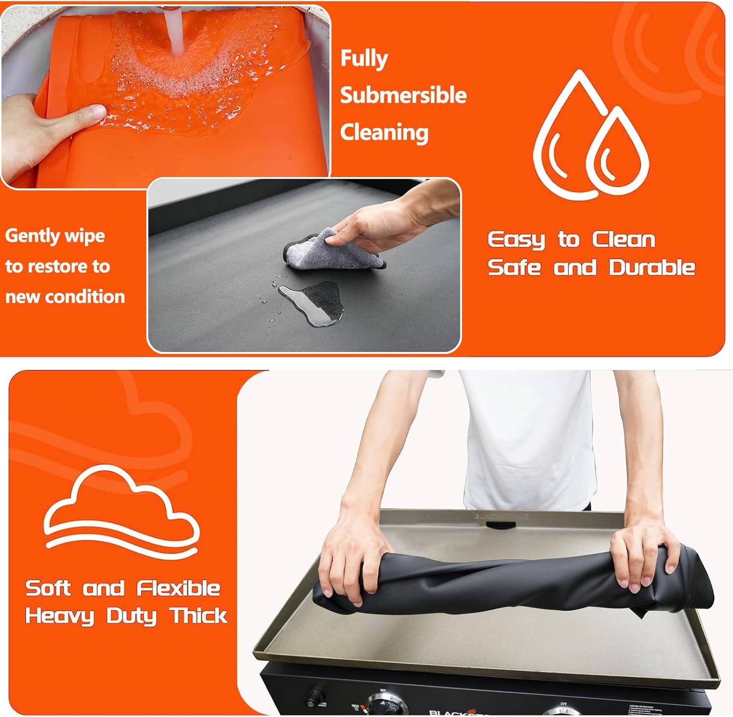Alfombrilla de silicona para parrilla Blackstone de 17 pulgadas, de pared alta y completa, resistente, de grado alimenticio, alfombrilla de