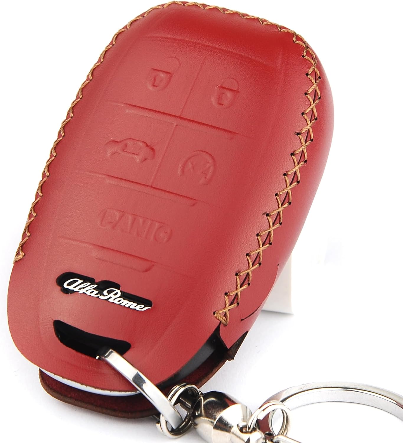 Funda para llavero de piel italiana auténtica a prueba de huellas dactilares compatible con Alfa Romeo Giulia Stelvio 4C Spider