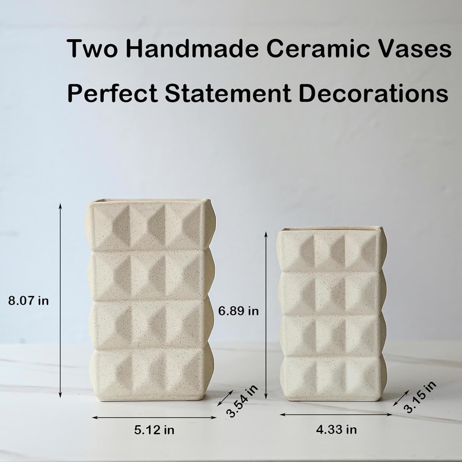 Porceluxe Jarrón de cerámica para decoración, juego de 2 jarrones modernos pesados hechos a mano, jarrón decorativo para flores, ideal para bodas,