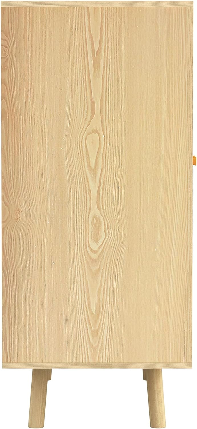 Atlantic Loft & Luv Remy Boho Mid-Century Paneles de ratán natural con almacenamiento, gabinete de barra de acabado