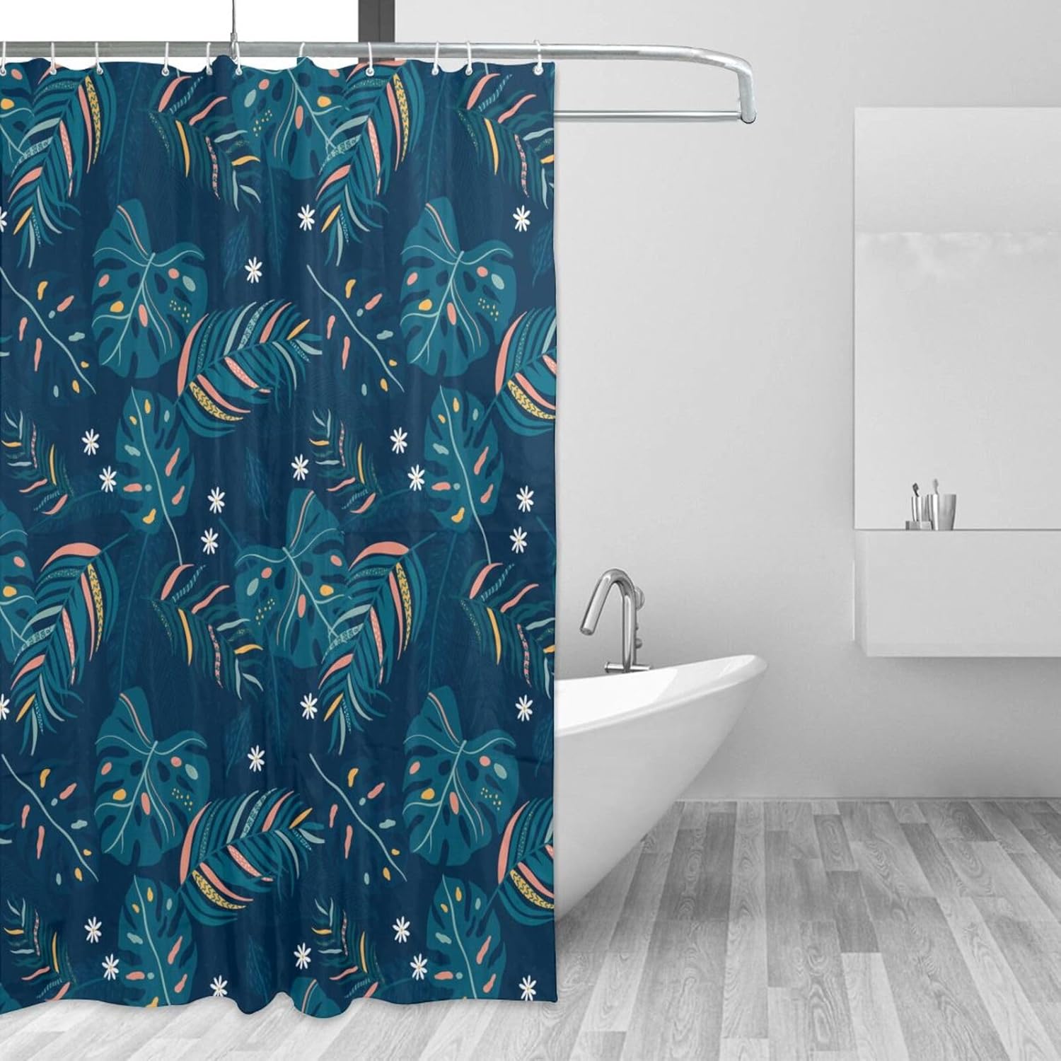 Cortina de ducha de plástico con hojas tropicales, 72 x 72 pulgadas, cortinas de ducha extra largas para baño, juego de cortinas de baño con