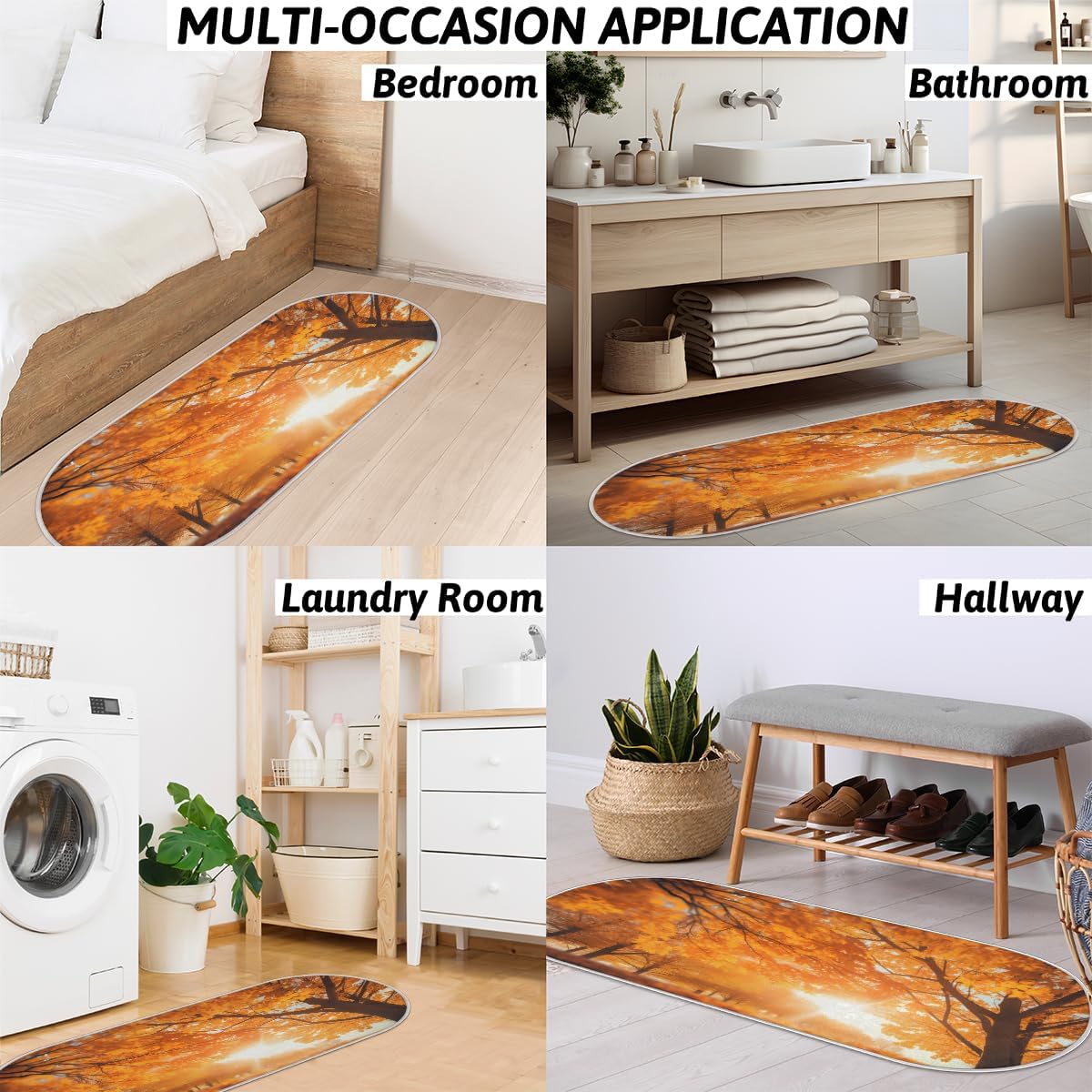 cfpolar Maple Tree Forest Sunny Bathroom Rugs Non-Slip Bath Rug Microfiber Bath Mat Absorbent Kitchen Mats and Rugs Machine Washable Oval Plush