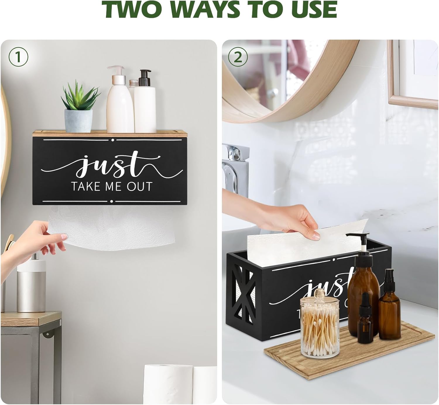 Dispensador de toallas de papel de madera para montaje en pared, soporte de toalla de papel para encimera con tapa para el hogar y comercial, granja