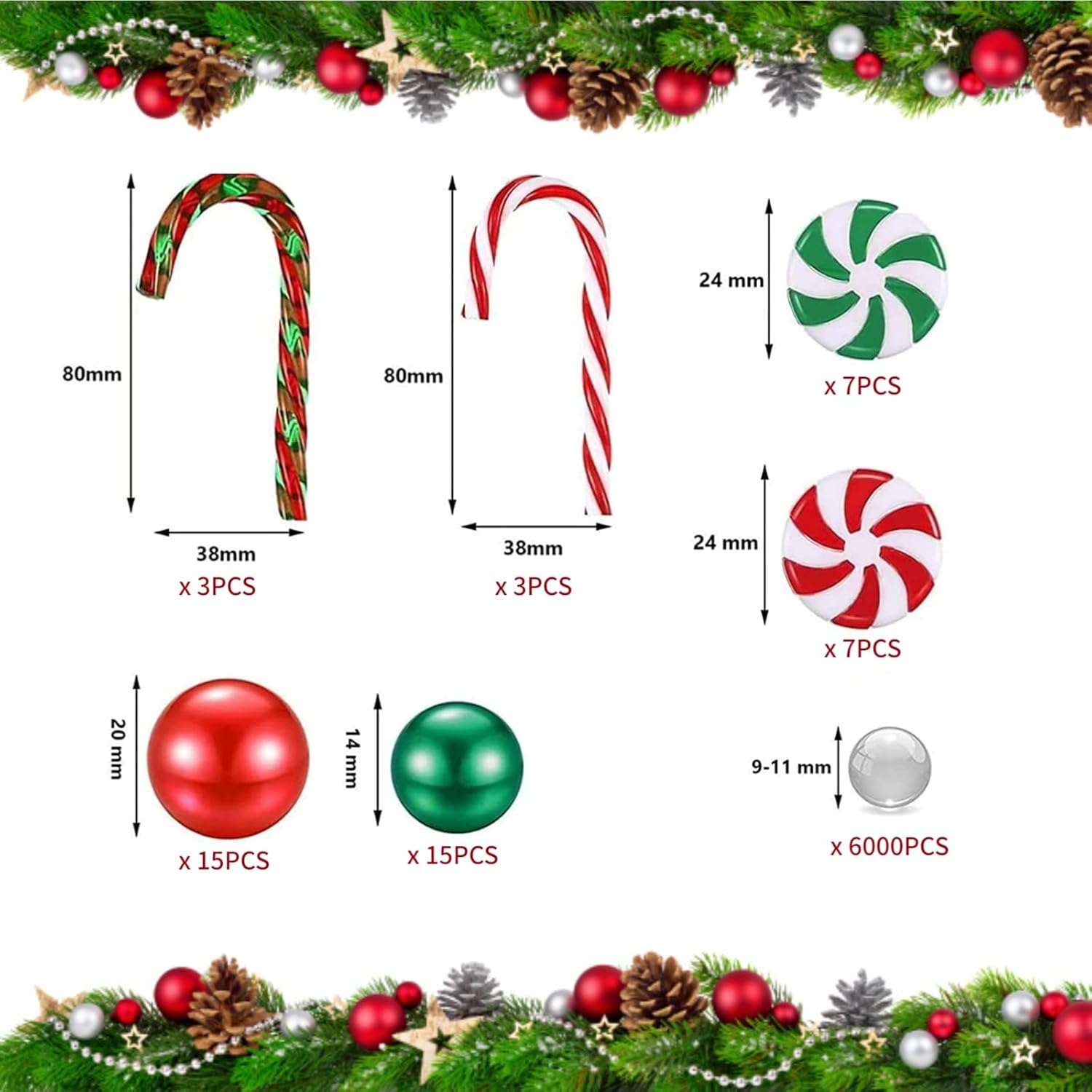 6065 perlas flotantes de relleno de jarrón de Navidad para jarrones, cuentas de gel de agua transparente de Navidad, decoraciones navideñas de