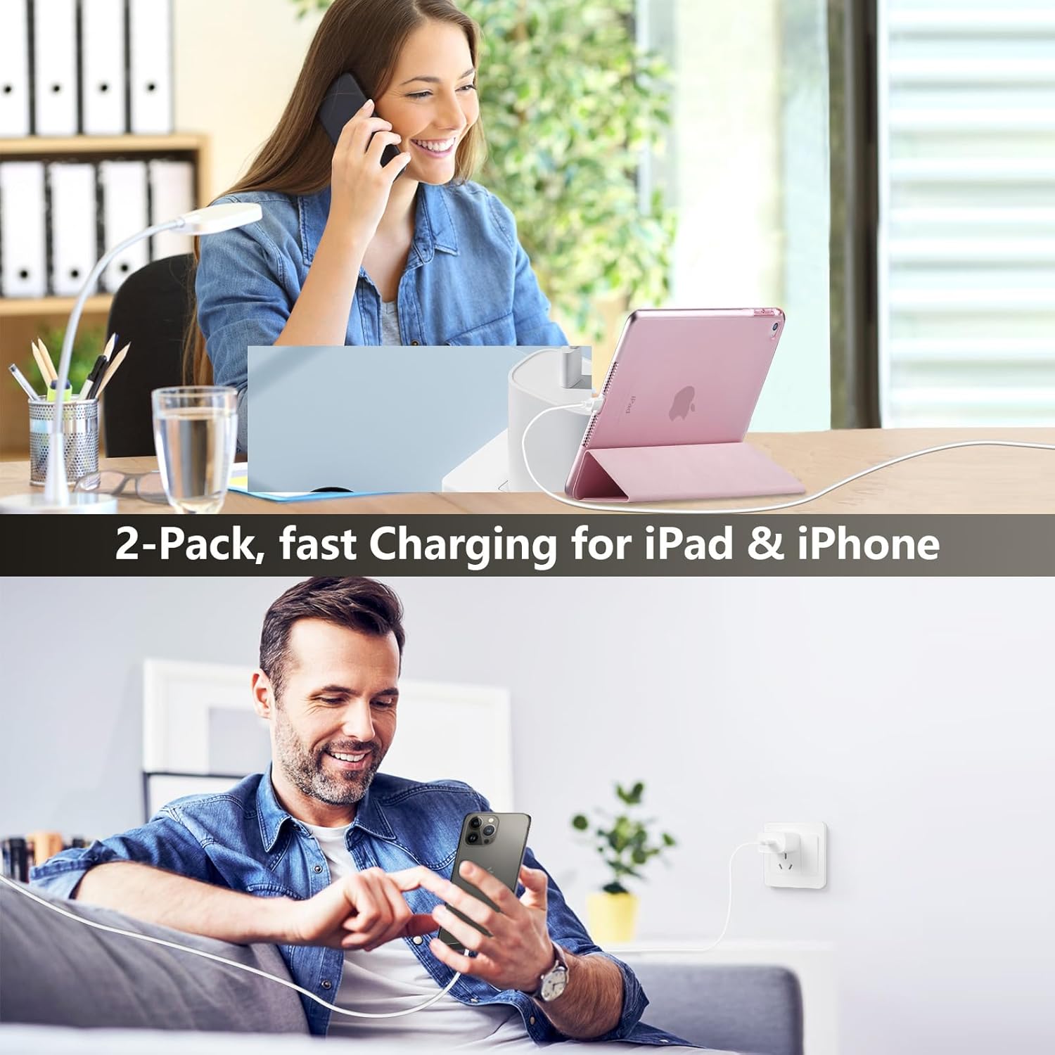 Cargador para iPhone 15 de carga rápida, cargador de iPad de 10 pies de largo USB C a C cable de carga con bloque de carga rápida de iPhone de 20 W