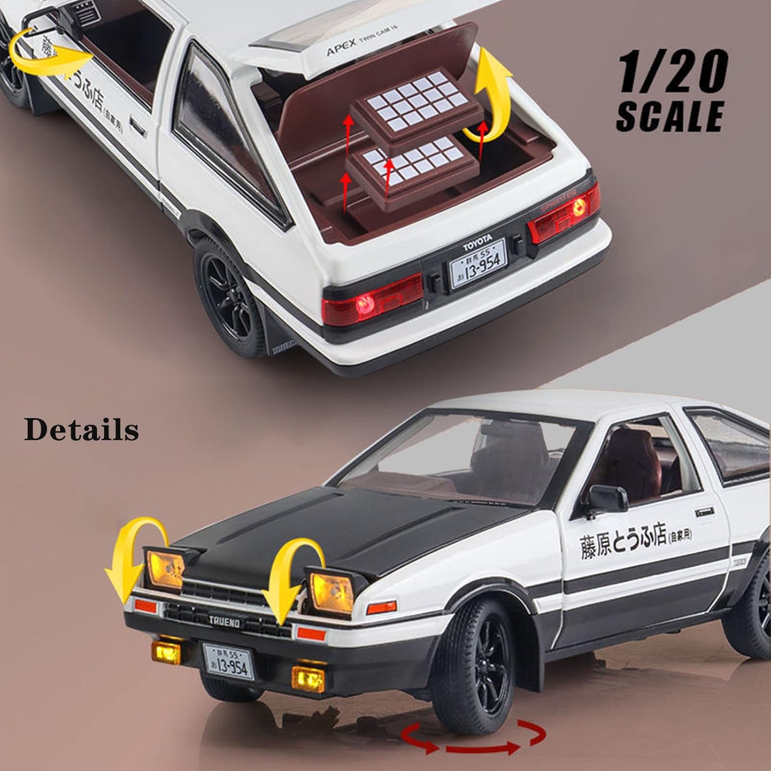 Mzexoma Initial D Toyota Trueno AE86 – Modelo de automóvil de aleación fundida a presión, juguetes deportivos para niños y adultos, vehículos de