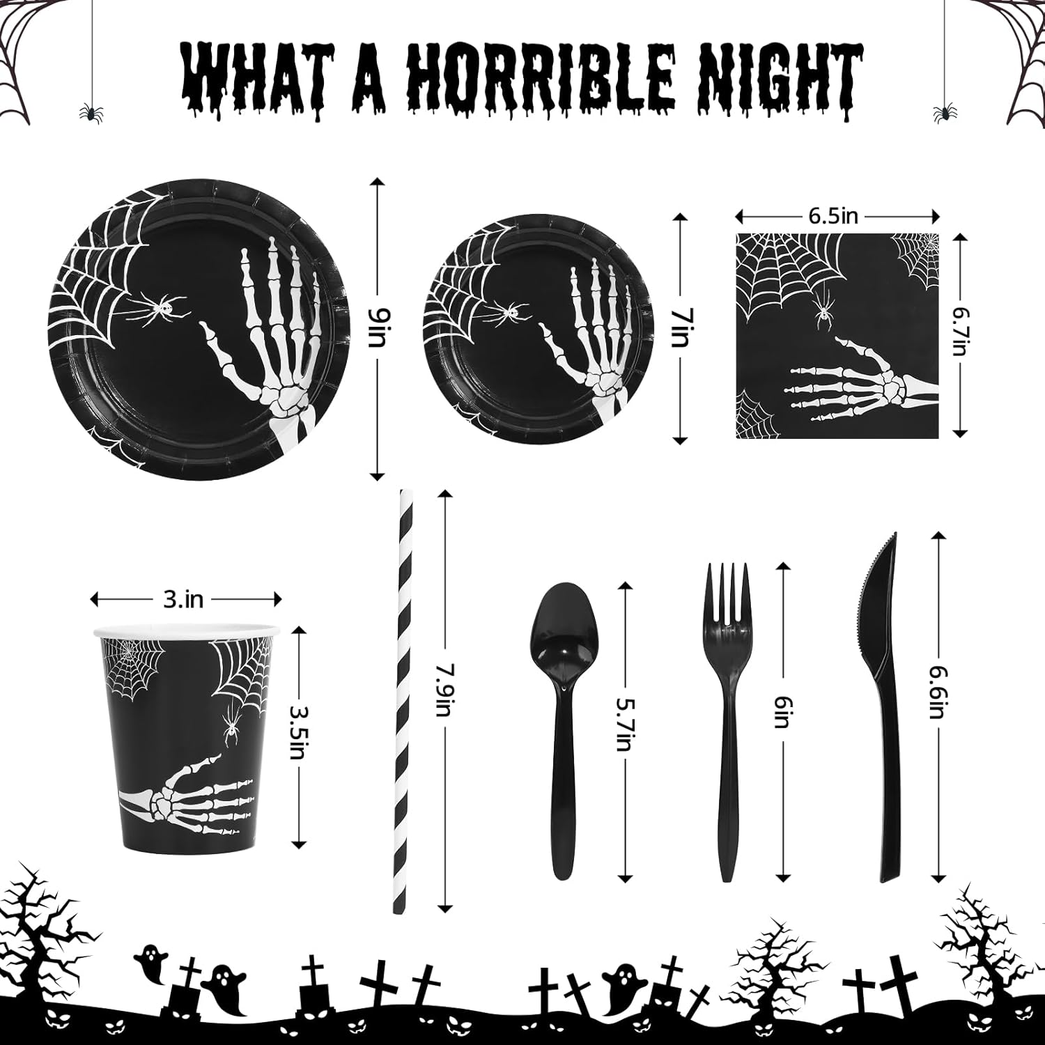 Suministros para fiesta de Halloween, decoraciones de fiesta de Halloween, el juego de vajilla de Halloween incluye platos llanos, platos de postre,