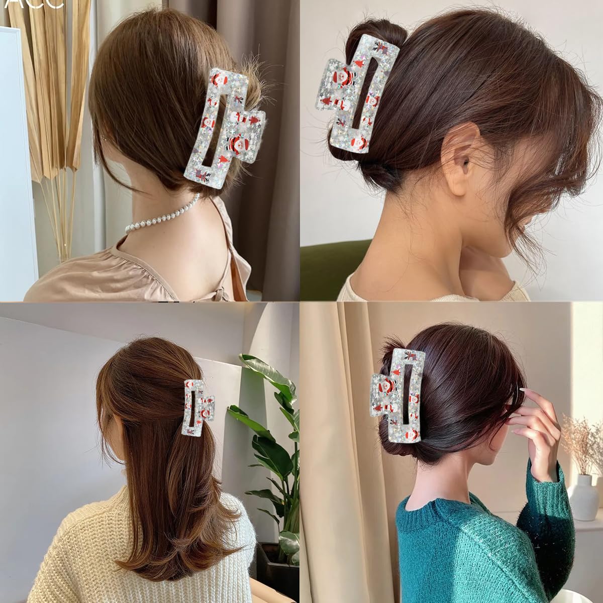 Pinzas para el cabello de Navidad, cuadradas, transparentes, grandes, para accesorios de peinado de cabello medio grueso, 1 unidad, decoraciones