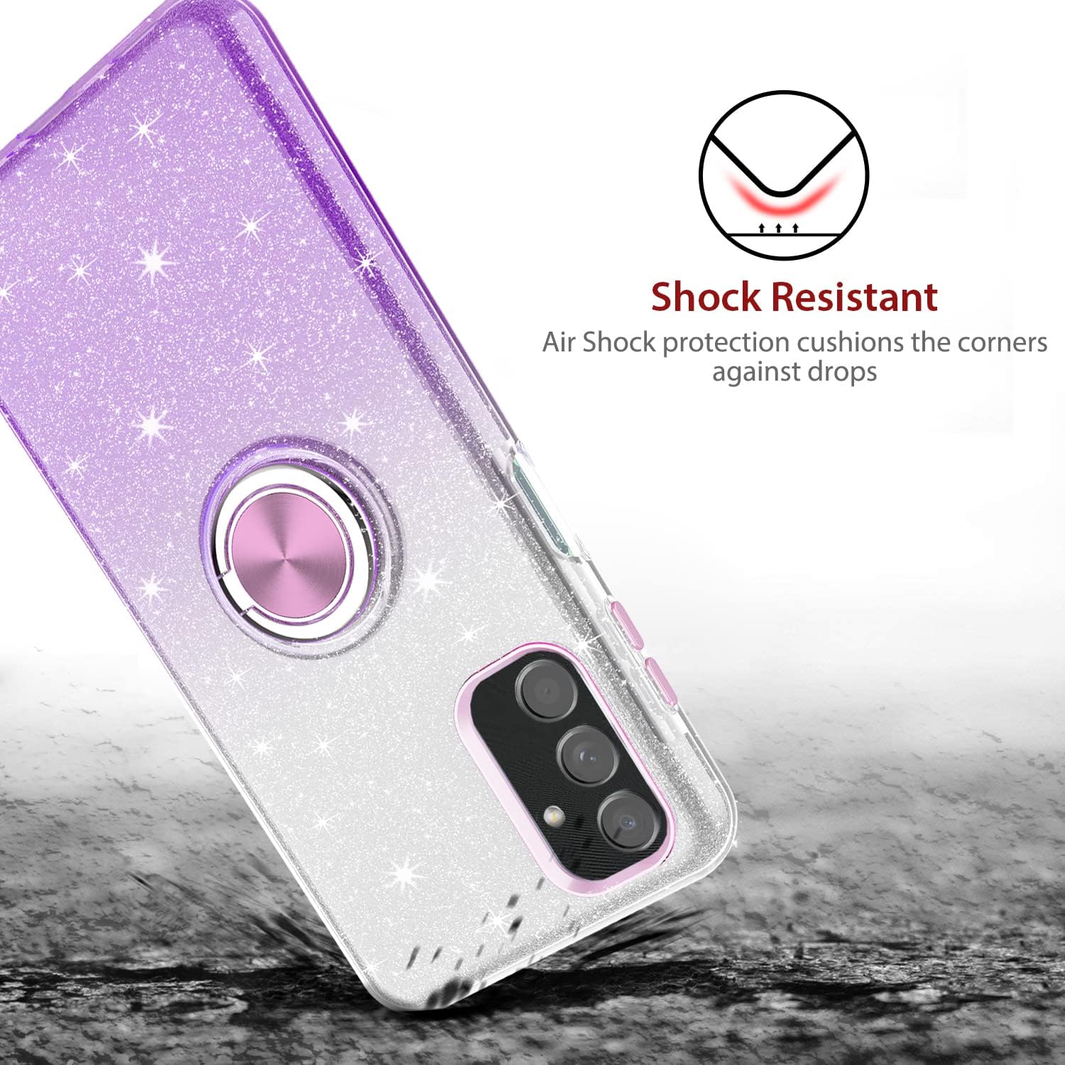 TJS Funda compatible con Samsung Galaxy A14 5G, con protector de pantalla de vidrio templado, anillo de metal, soporte magnético, tono brillante,
