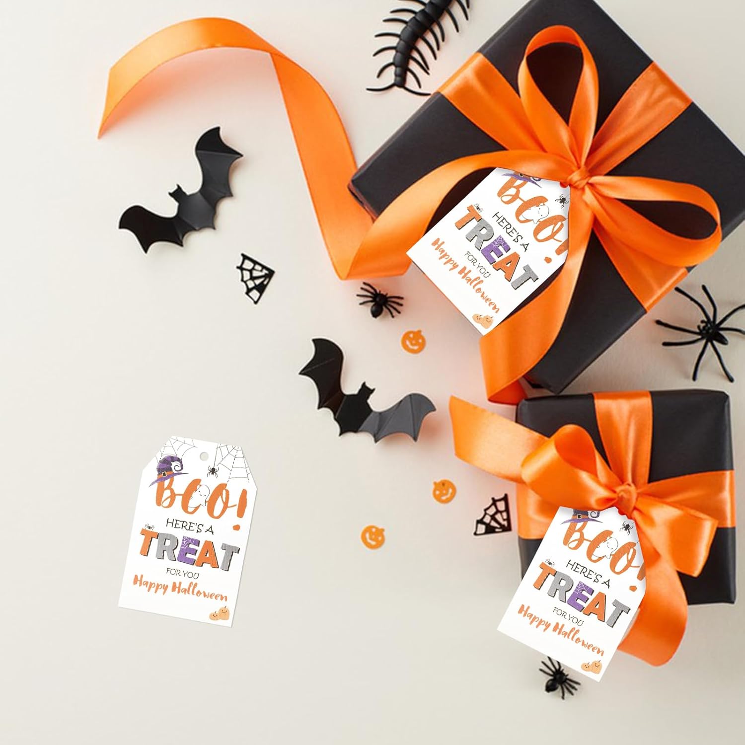 Anwyll Etiquetas de feliz Halloween, etiquetas de regalo de papel de Halloween, 100 etiquetas de Halloween con cuerda, etiquetas de regalo colgantes