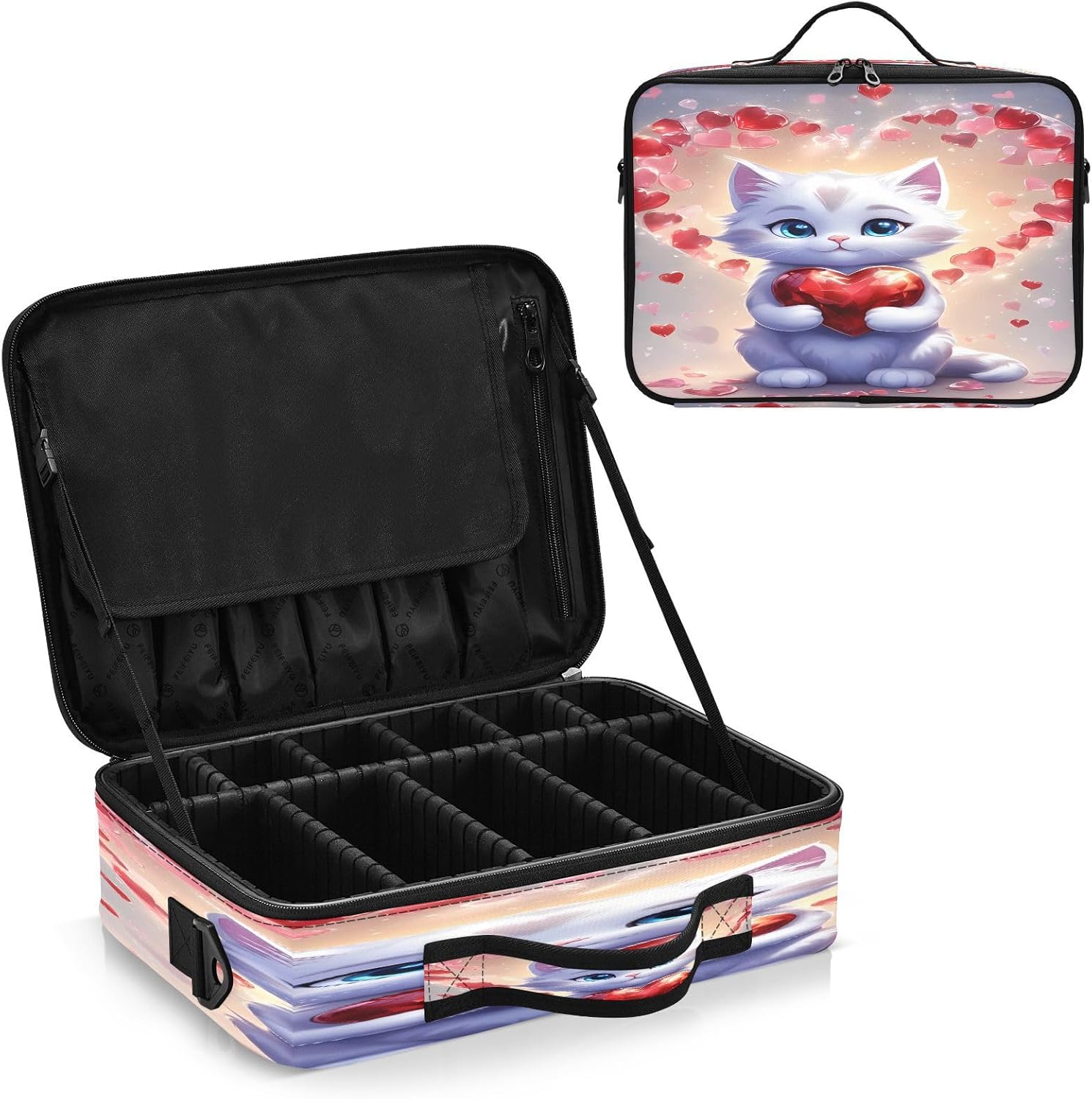 Happy Valentine’s Day Cute Cat zip cosmetic bag make up bag travelling make up bag organizator makeup bag for purse cosmetiquera de viaje para